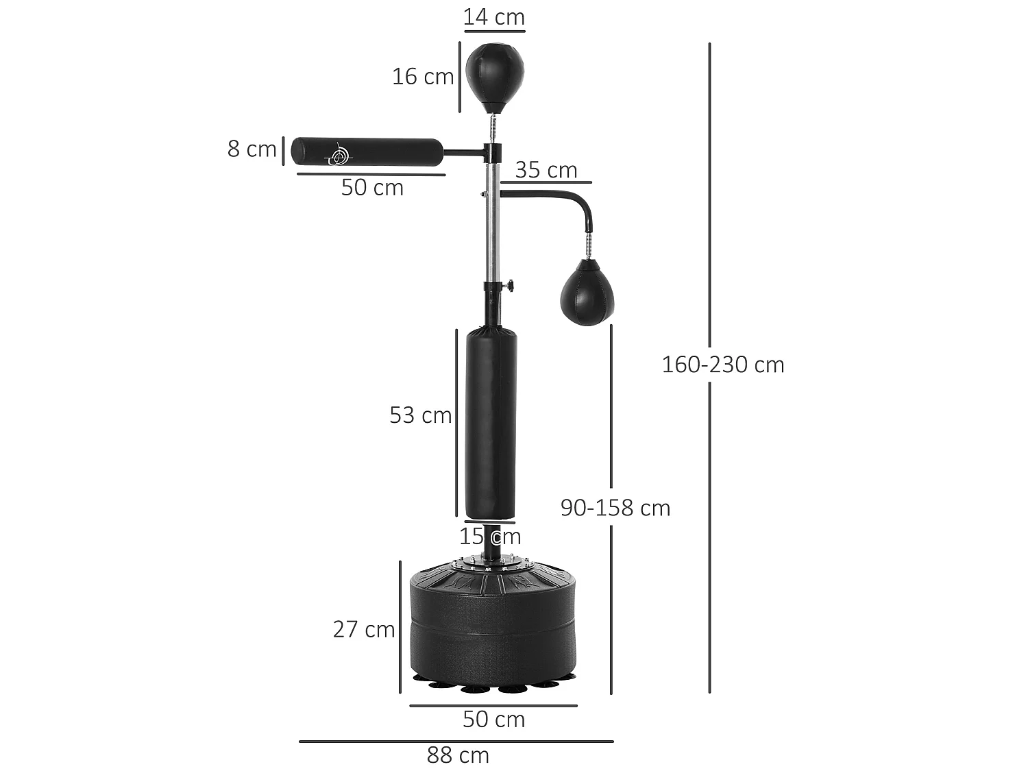 Saco de boxeo de pie negro 88x50x230 cm HOMCOM