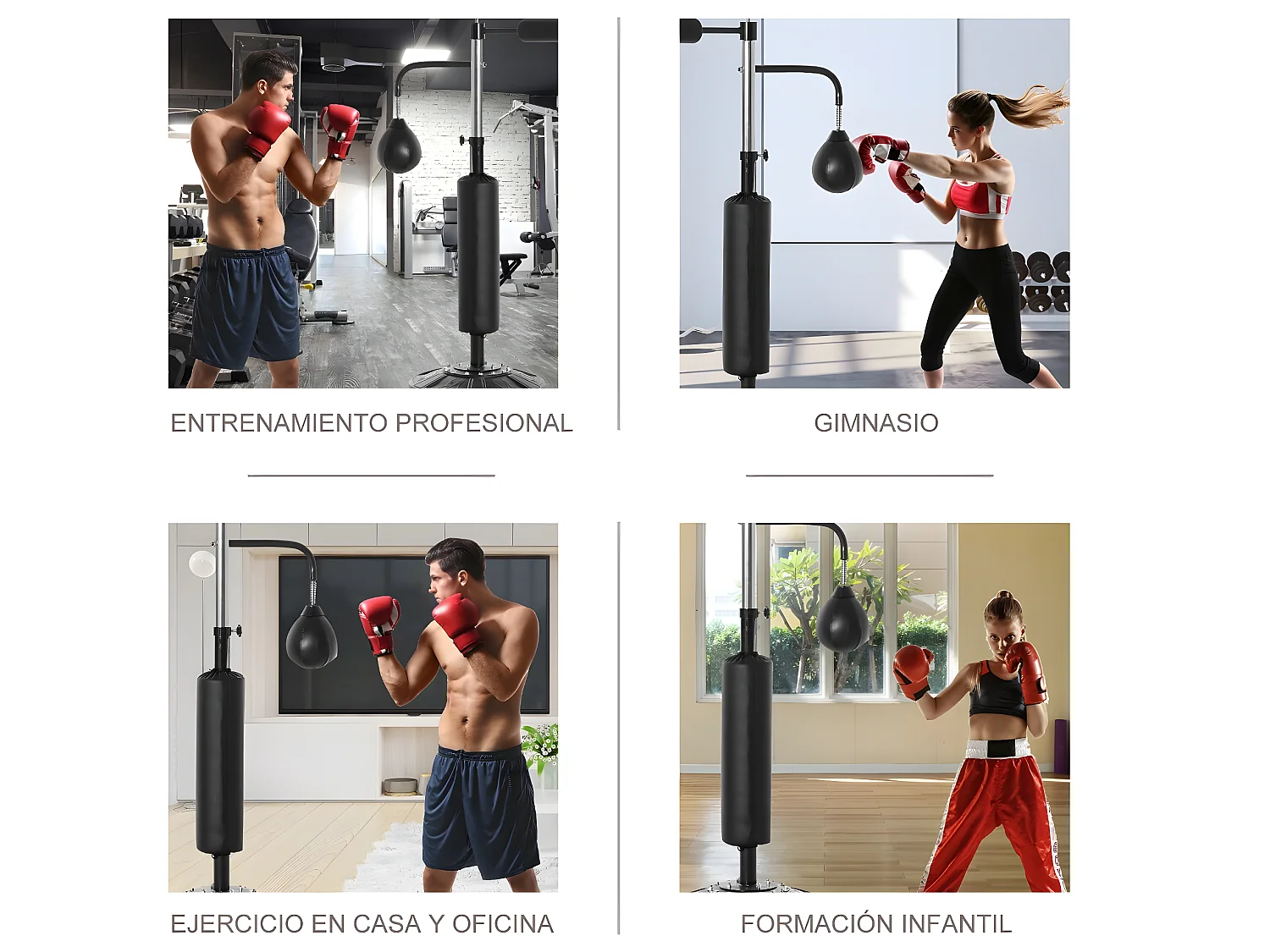 Saco de boxeo de pie negro 88x50x230 cm HOMCOM