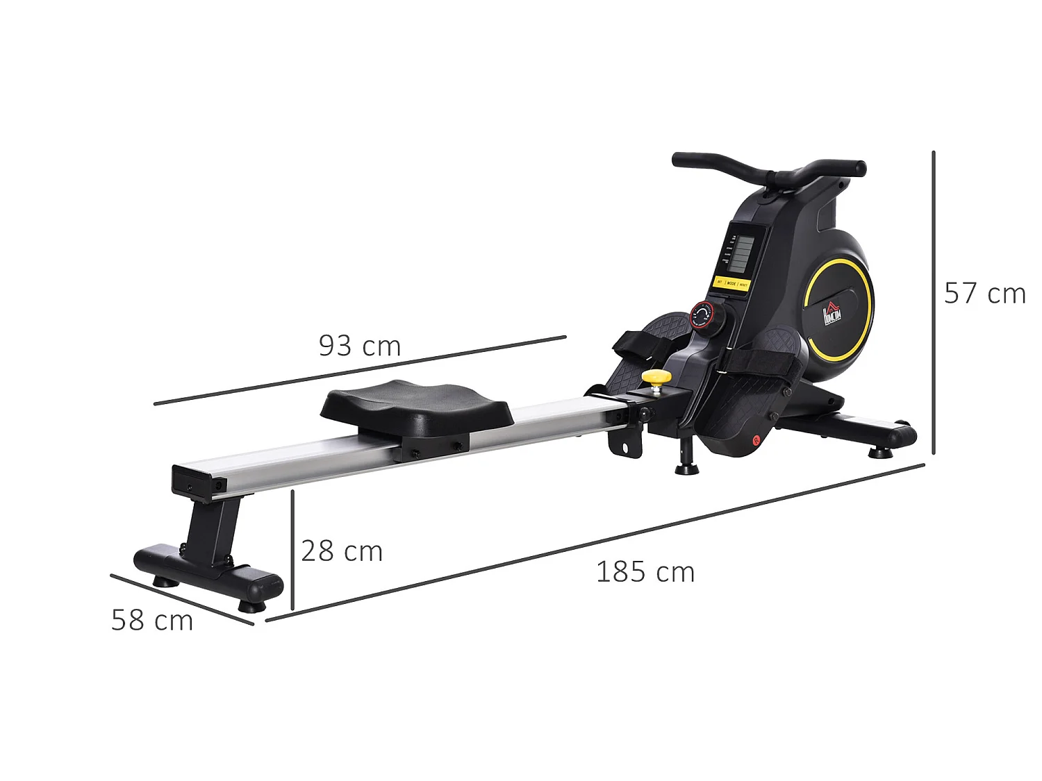 Máquina de remo negro 185x58x57 cm HOMCOM
