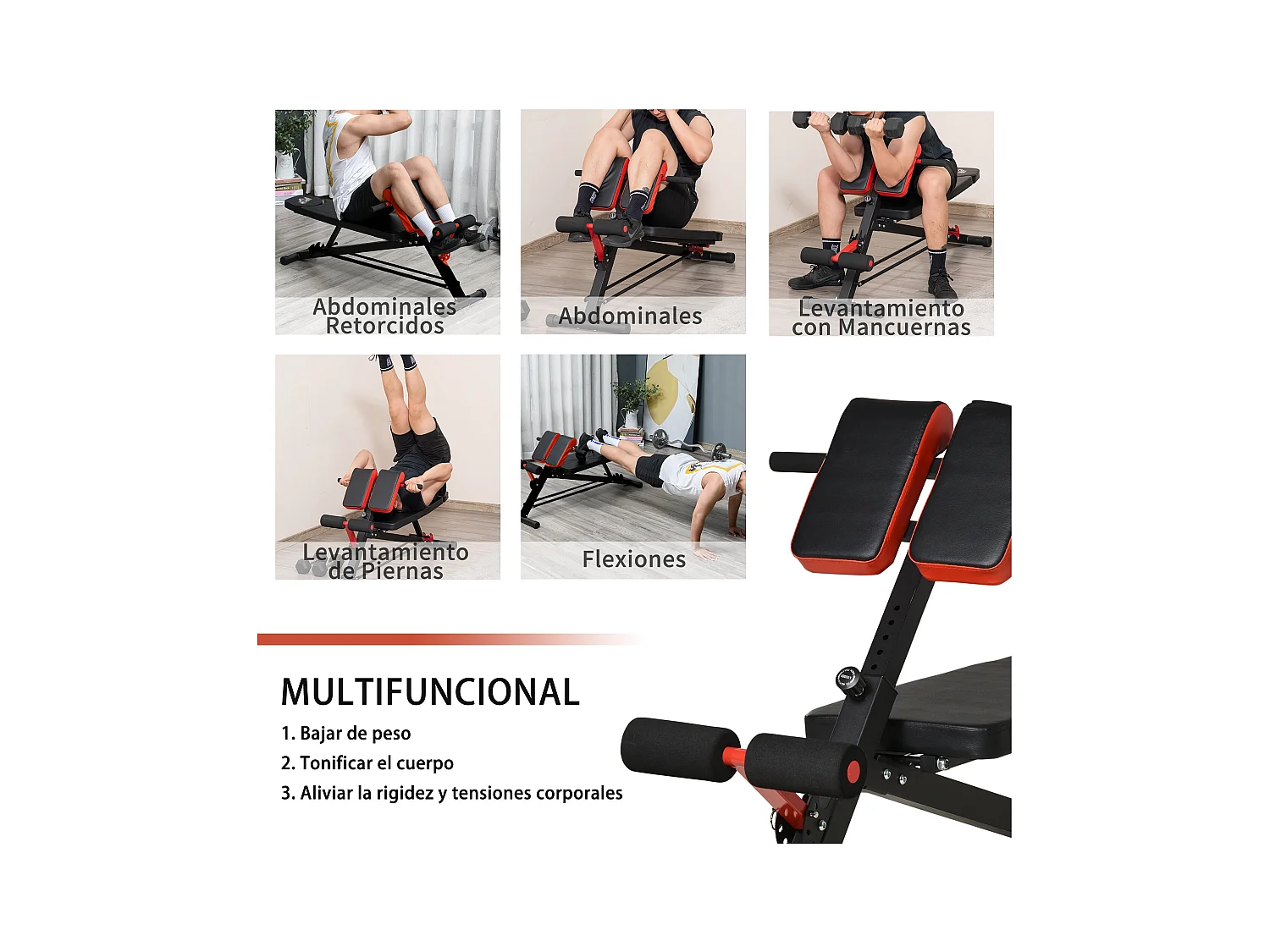 Banco de mancuerna negro y rojo 64x146x85 cm HOMCOM