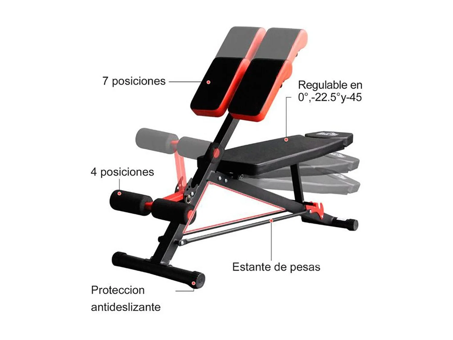 Banco de mancuerna negro y rojo 64x146x85 cm HOMCOM