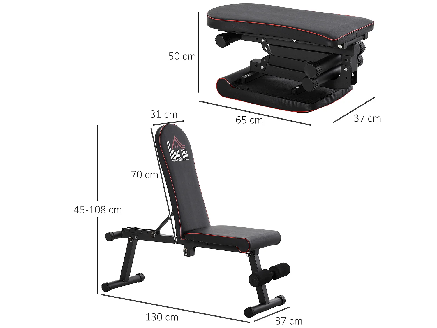 Banco de musculación negro 130x37x108 cm HOMCOM