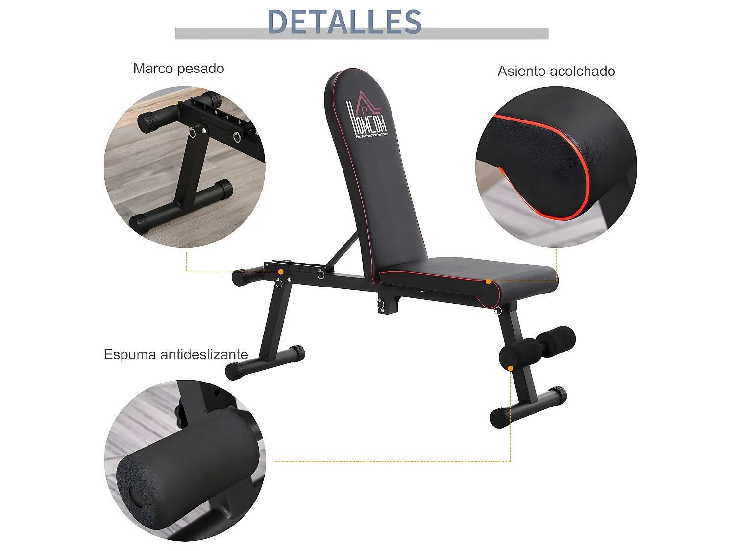 Banco de musculación negro 130x37x108 cm HOMCOM