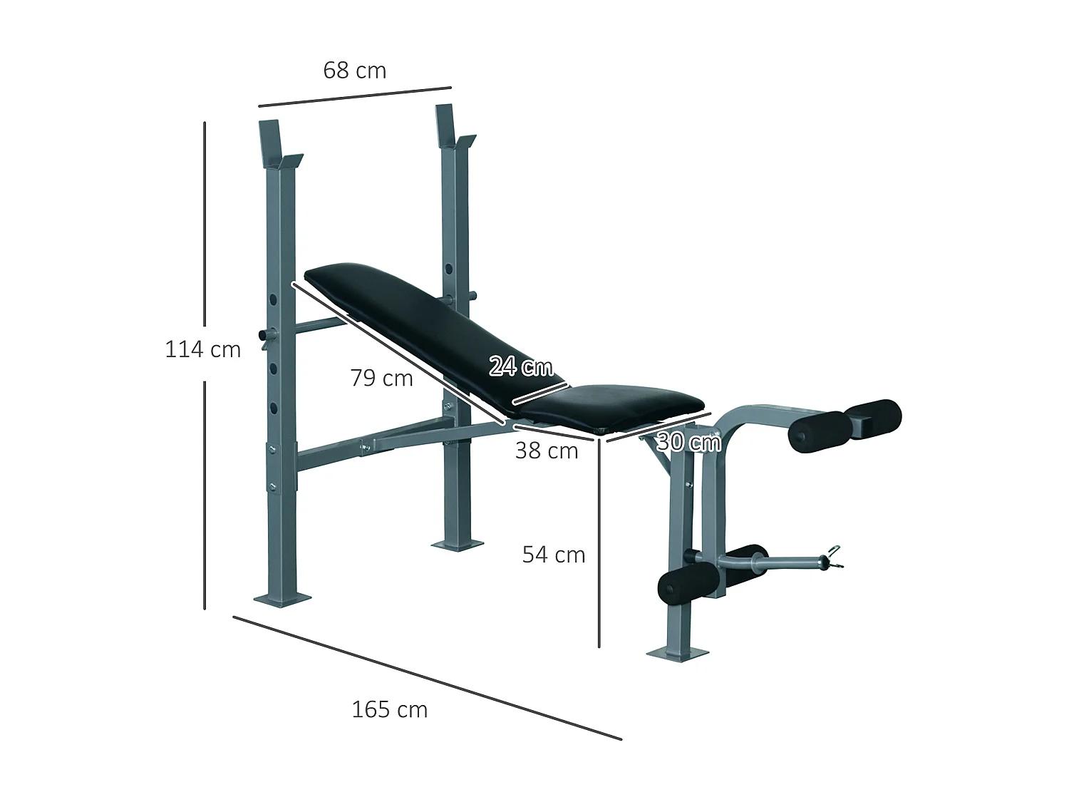 Banco de pesas negro y plateado 165x68x114 cm HOMCOM