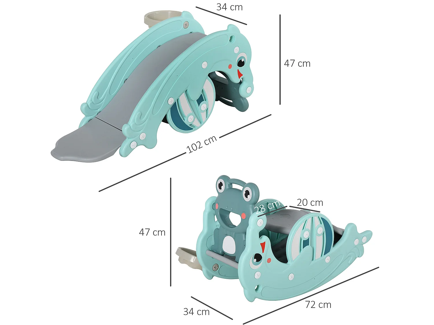 Caballo de balancín de niños verde 72x34x47 cm HOMCOM