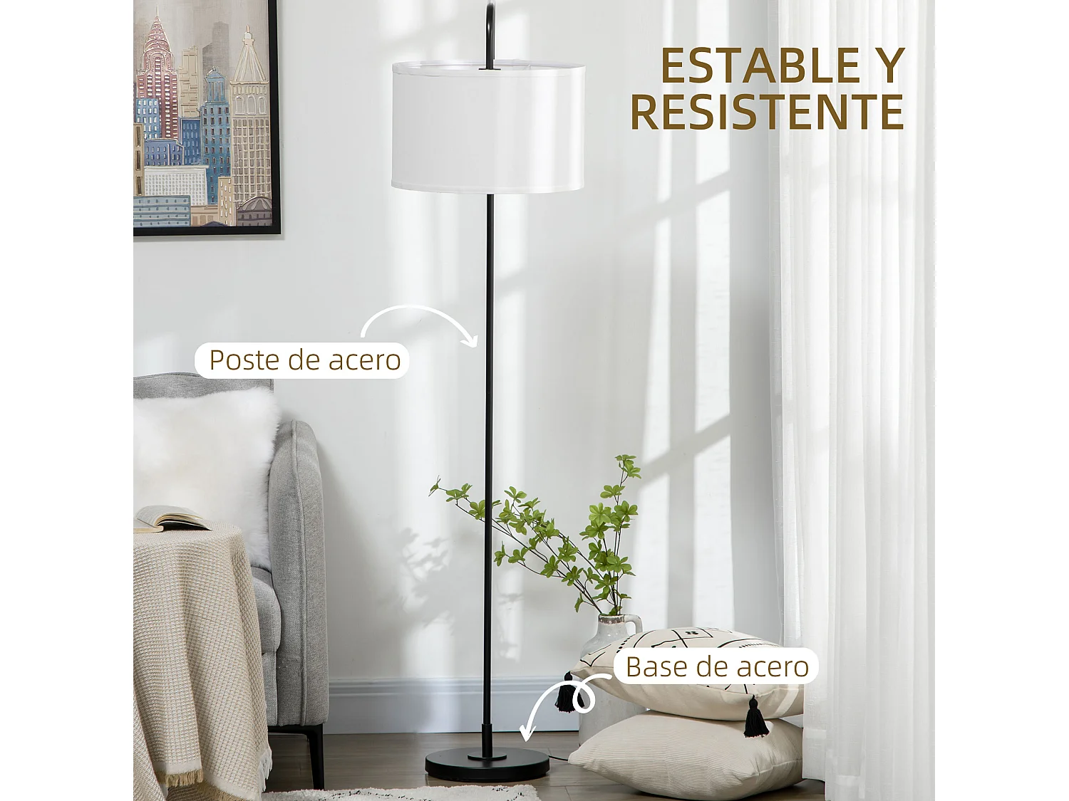 Lámpara de pie blanco y negro 64x38x163.5 cm HOMCOM