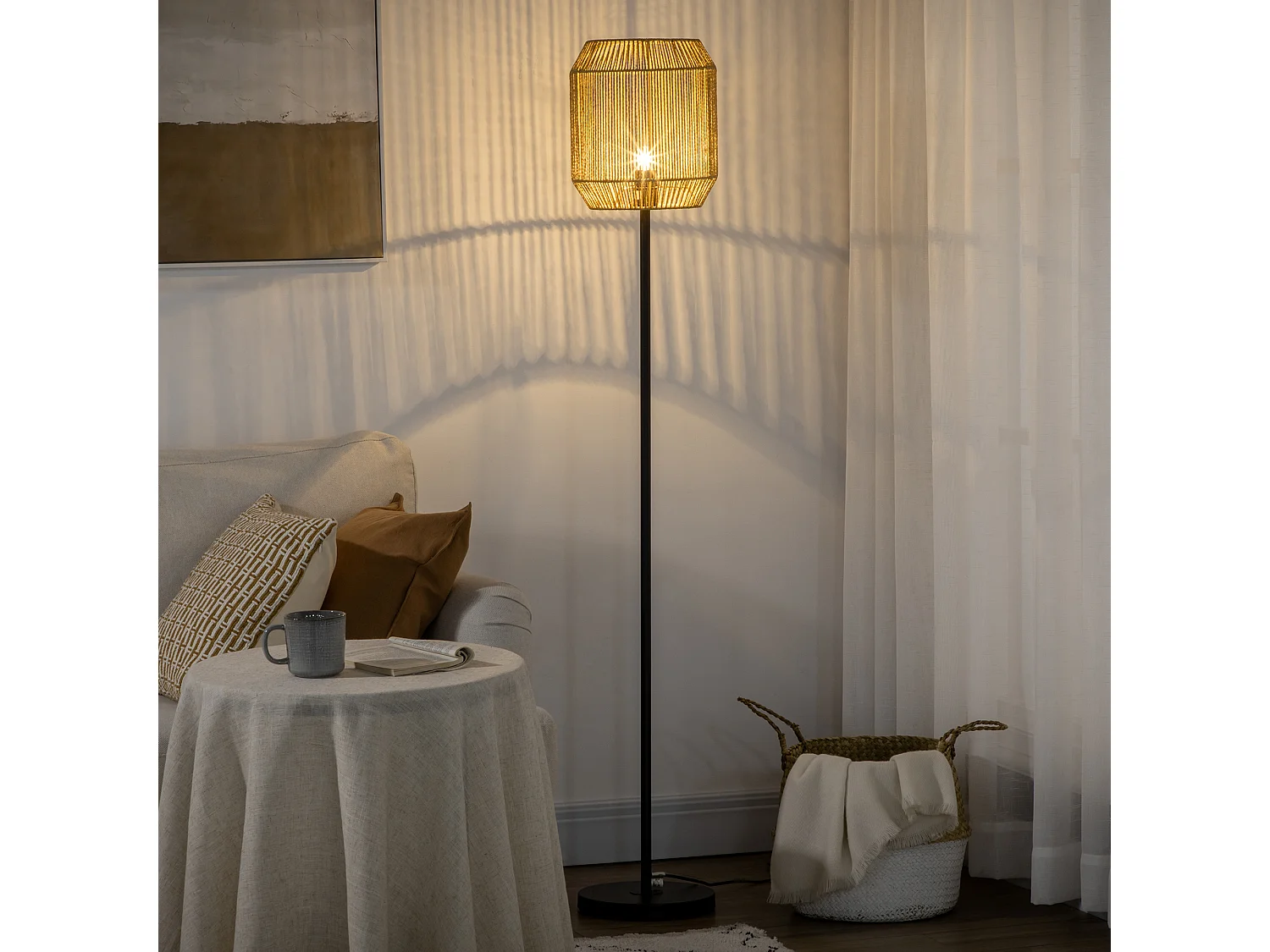 Lámpara de pie madera natural y negro 26x26x158 cm HOMCOM