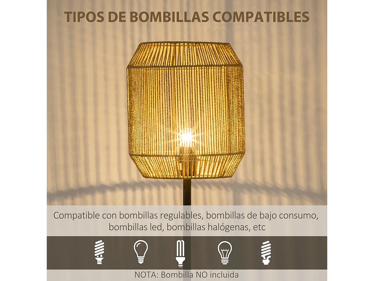 Lámpara de pie madera natural y negro 26x26x158 cm HOMCOM