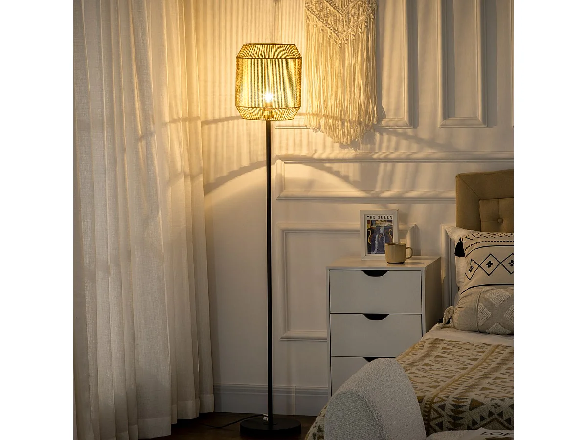 Lámpara de pie madera natural y negro 26x26x158 cm HOMCOM