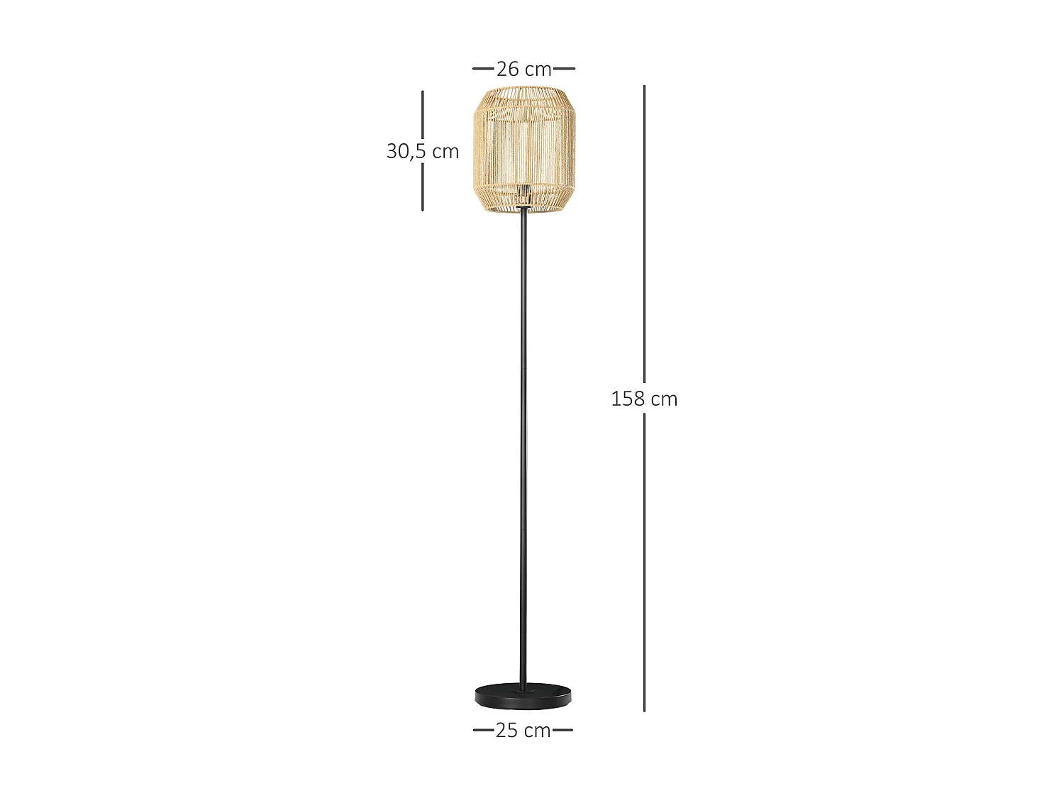 Lámpara de pie madera natural y negro 26x26x158 cm HOMCOM