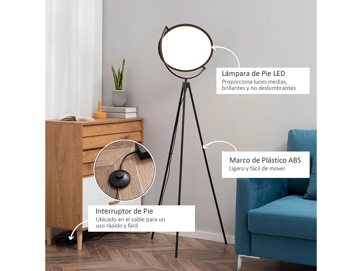 Lámpara de pie negro 60x60x163 cm HOMCOM