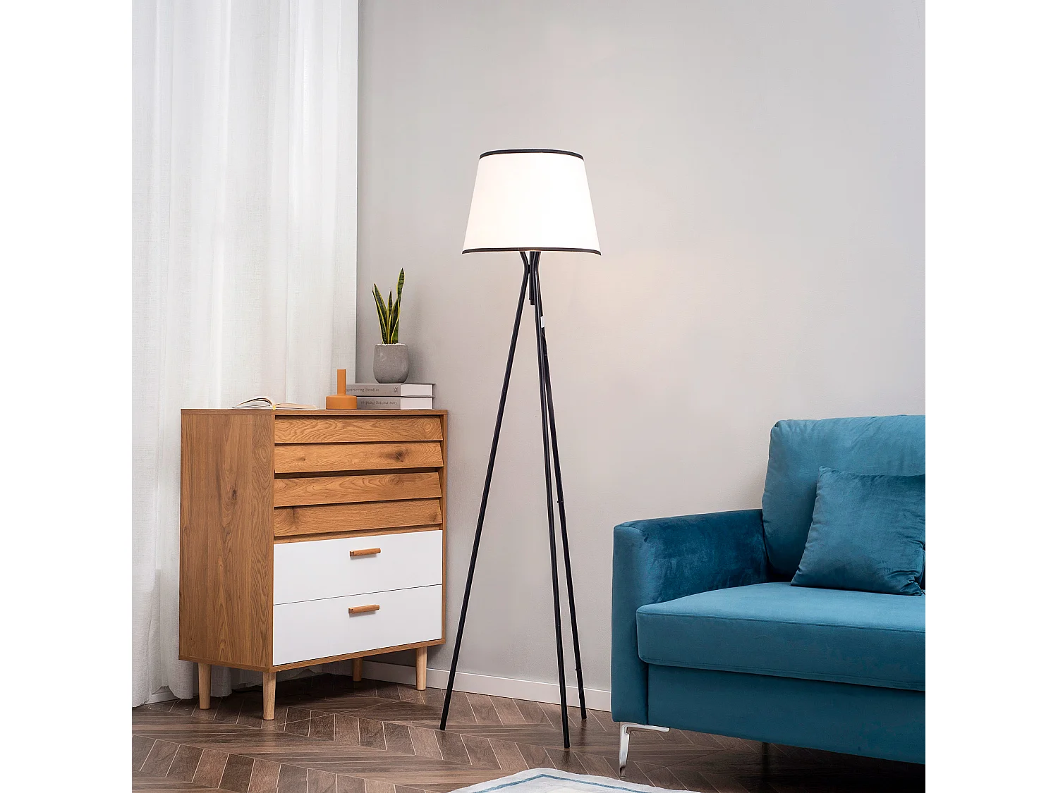 Lámpara de pie negro y blanco 50x50x170 cm HOMCOM