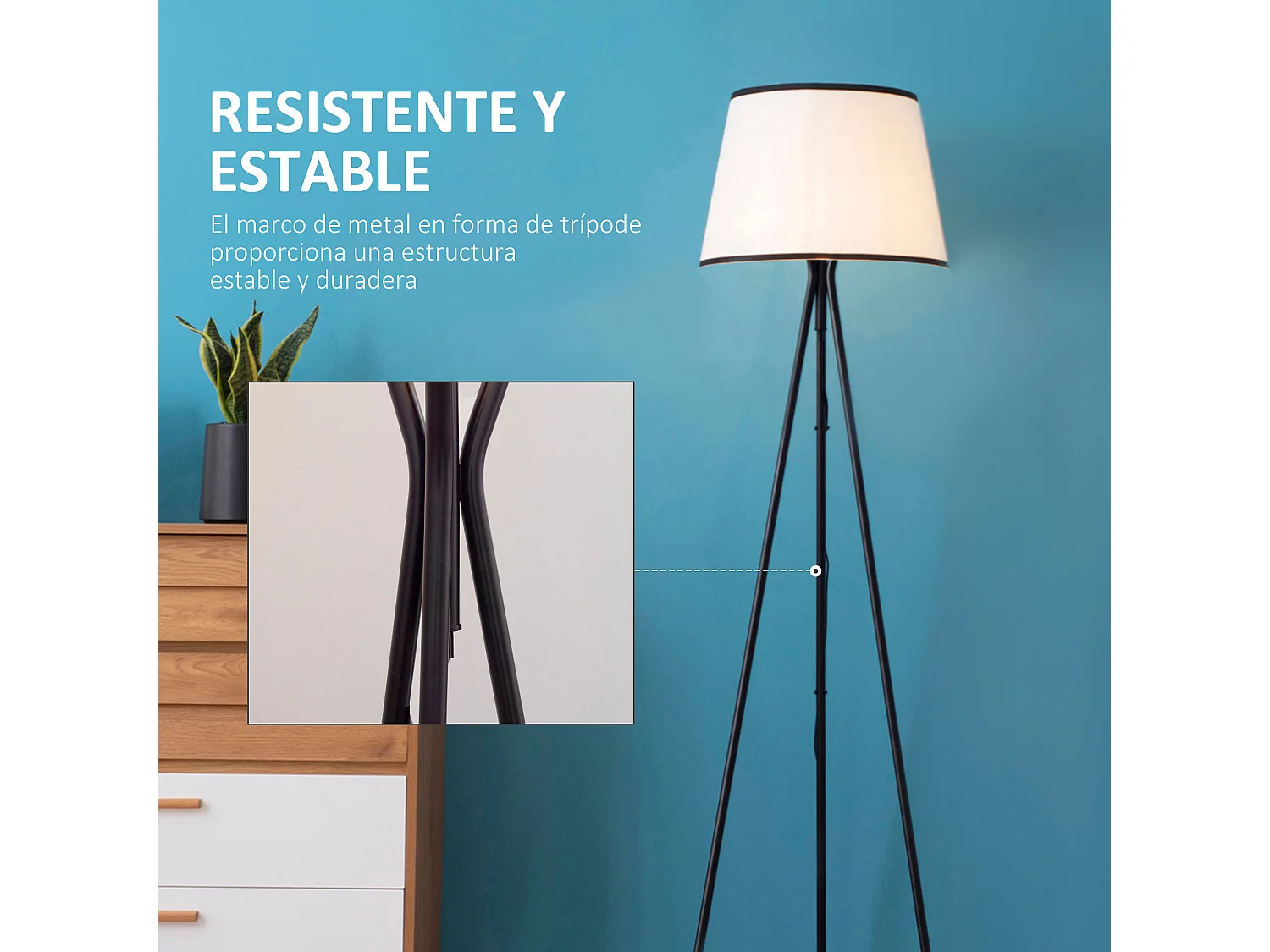 Lámpara de pie negro y blanco 50x50x170 cm HOMCOM