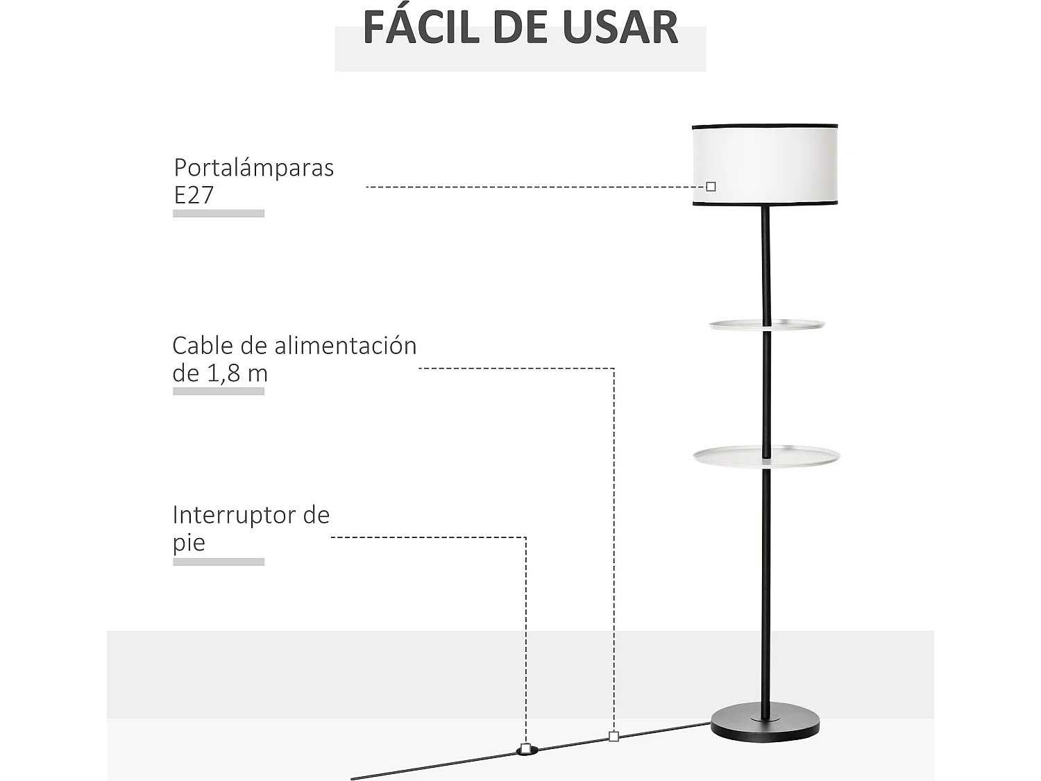 Lámpara de pie blanco y negro ø40x170 cm HOMCOM