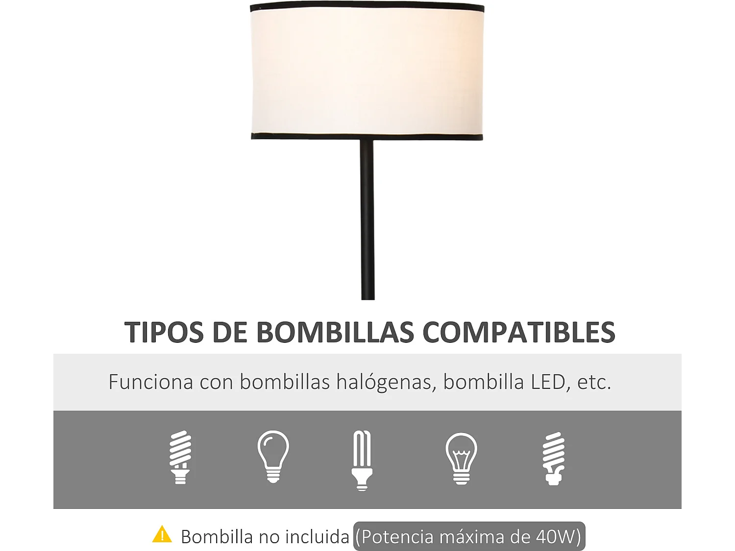 Lámpara de pie blanco y negro ø40x170 cm HOMCOM