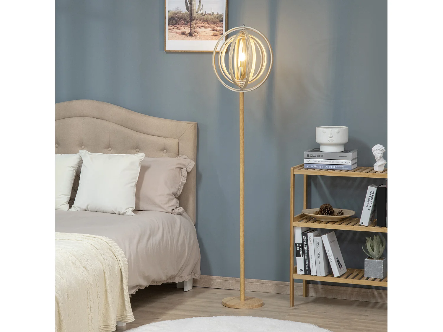 Lámpara de pie madera natural 38x38x160 cm HOMCOM