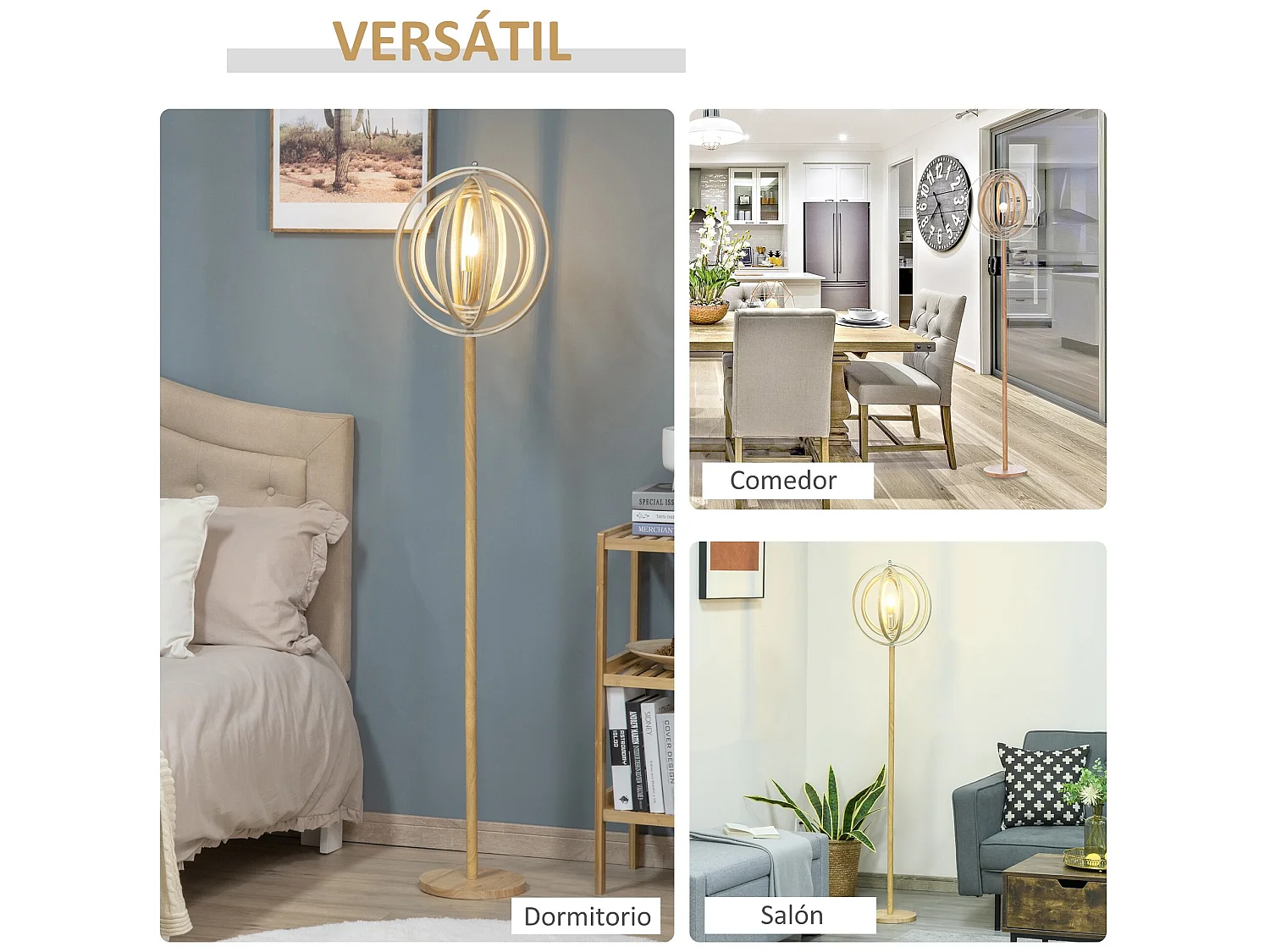 Lámpara de pie madera natural 38x38x160 cm HOMCOM