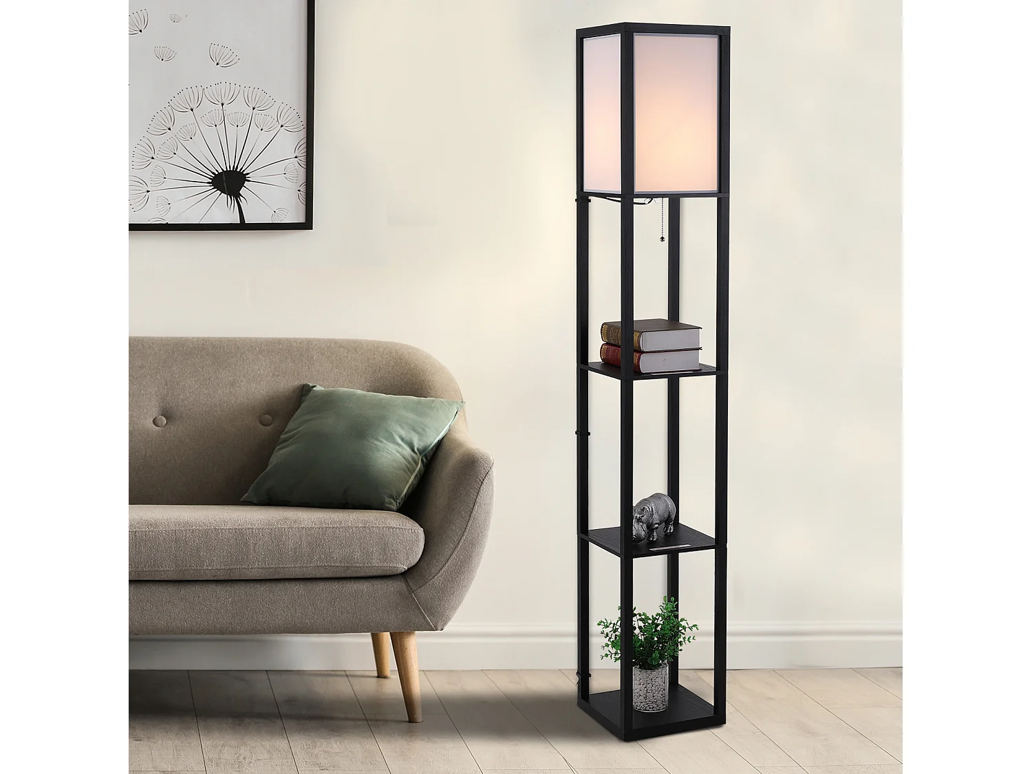 Lámpara de pie con estantes negro 26x26x160 cm HOMCOM