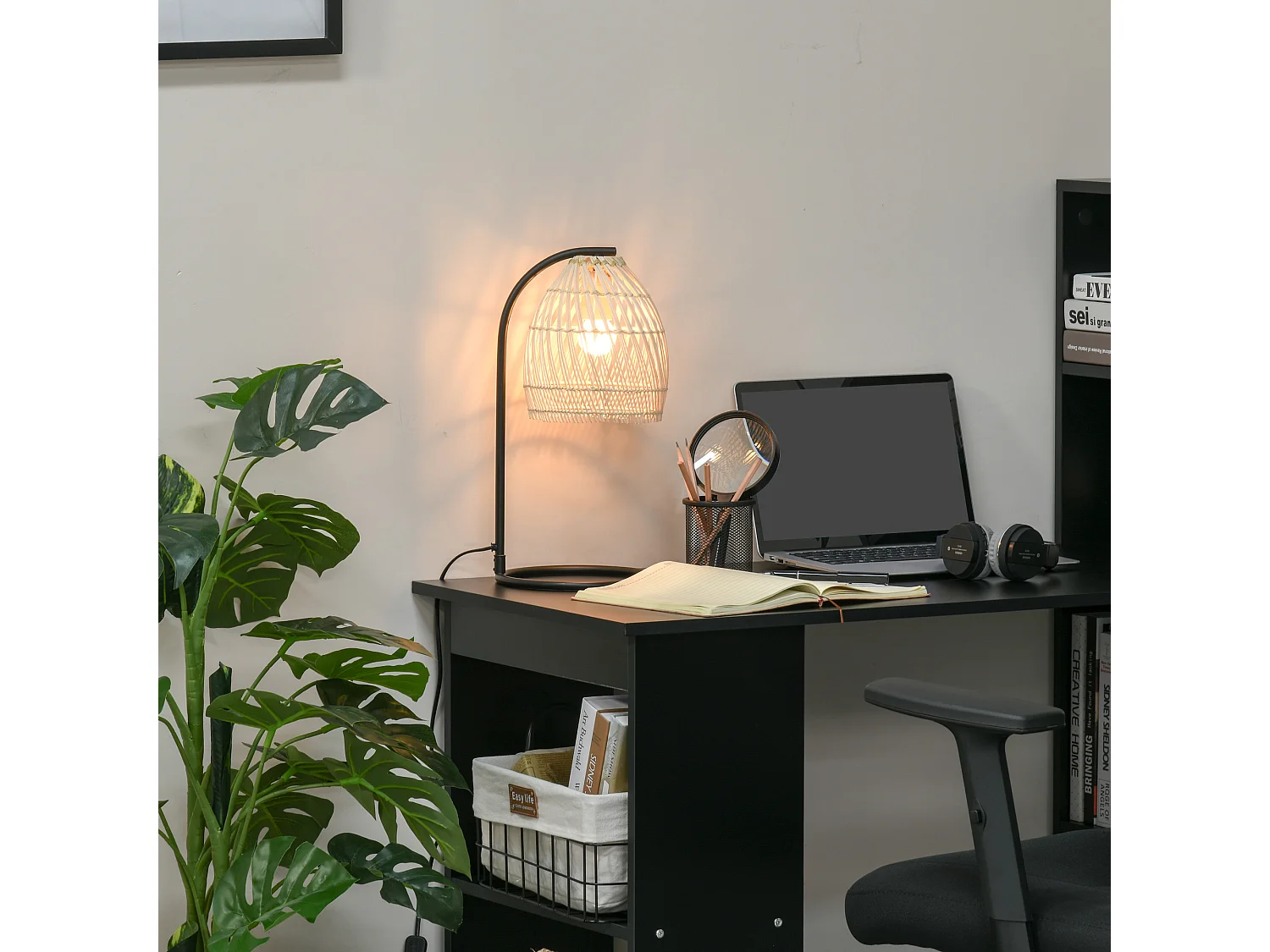 Lámpara de mesa madera natural 20x20x41 cm HOMCOM