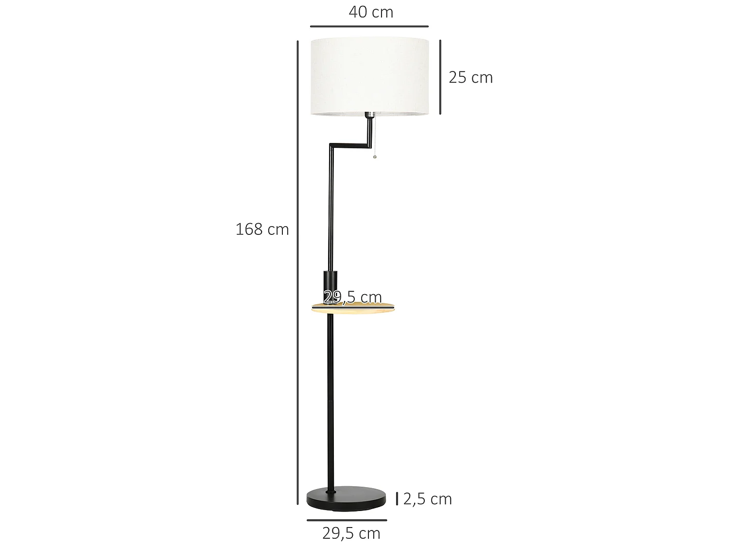 Lámpara de pie negro y madera natural 40x40x168 cm HOMCOM