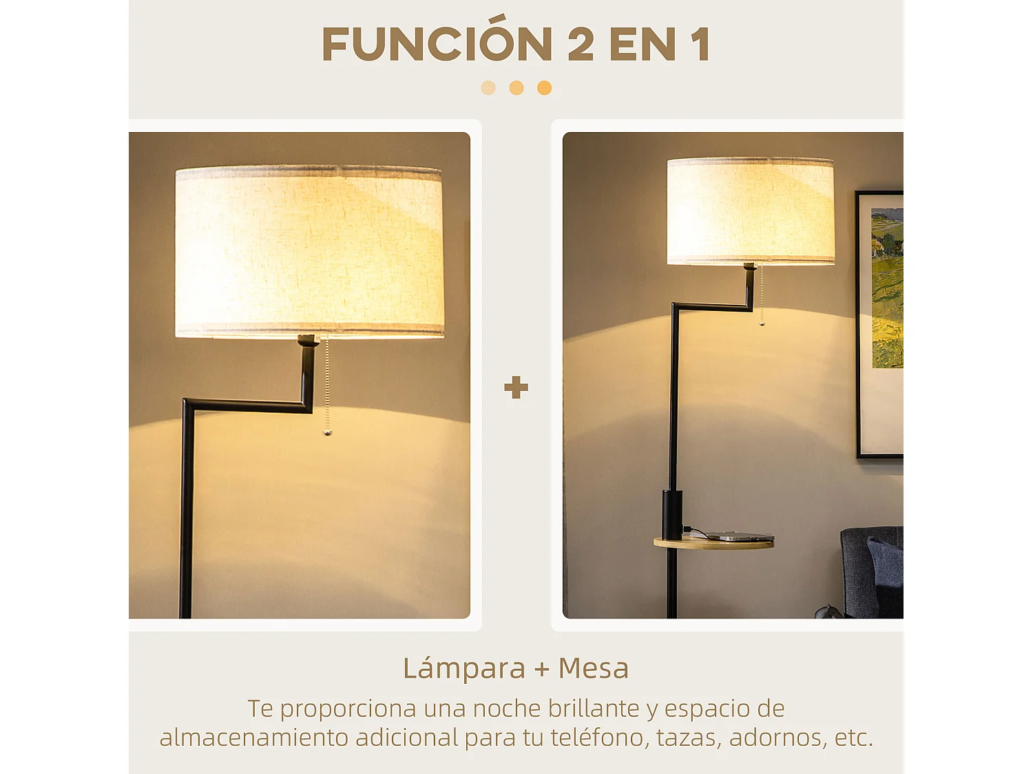 Lámpara de pie negro y madera natural 40x40x168 cm HOMCOM