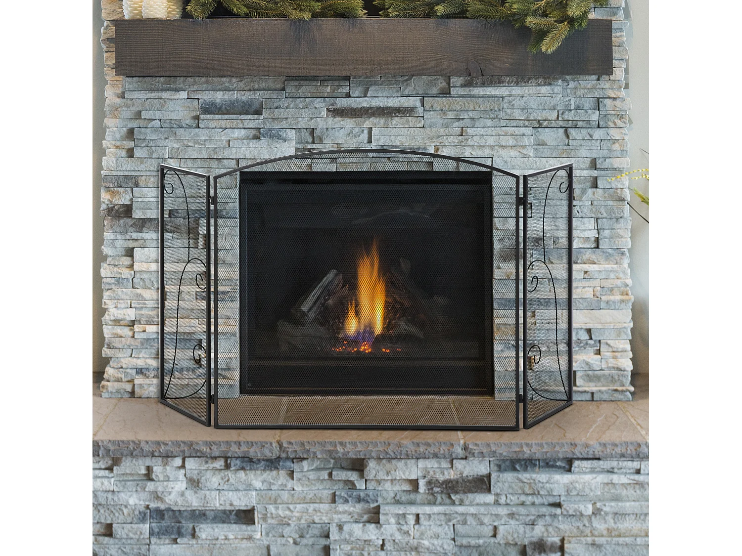 Pantalla de chimenea negro 132.5x76.5 cm HOMCOM