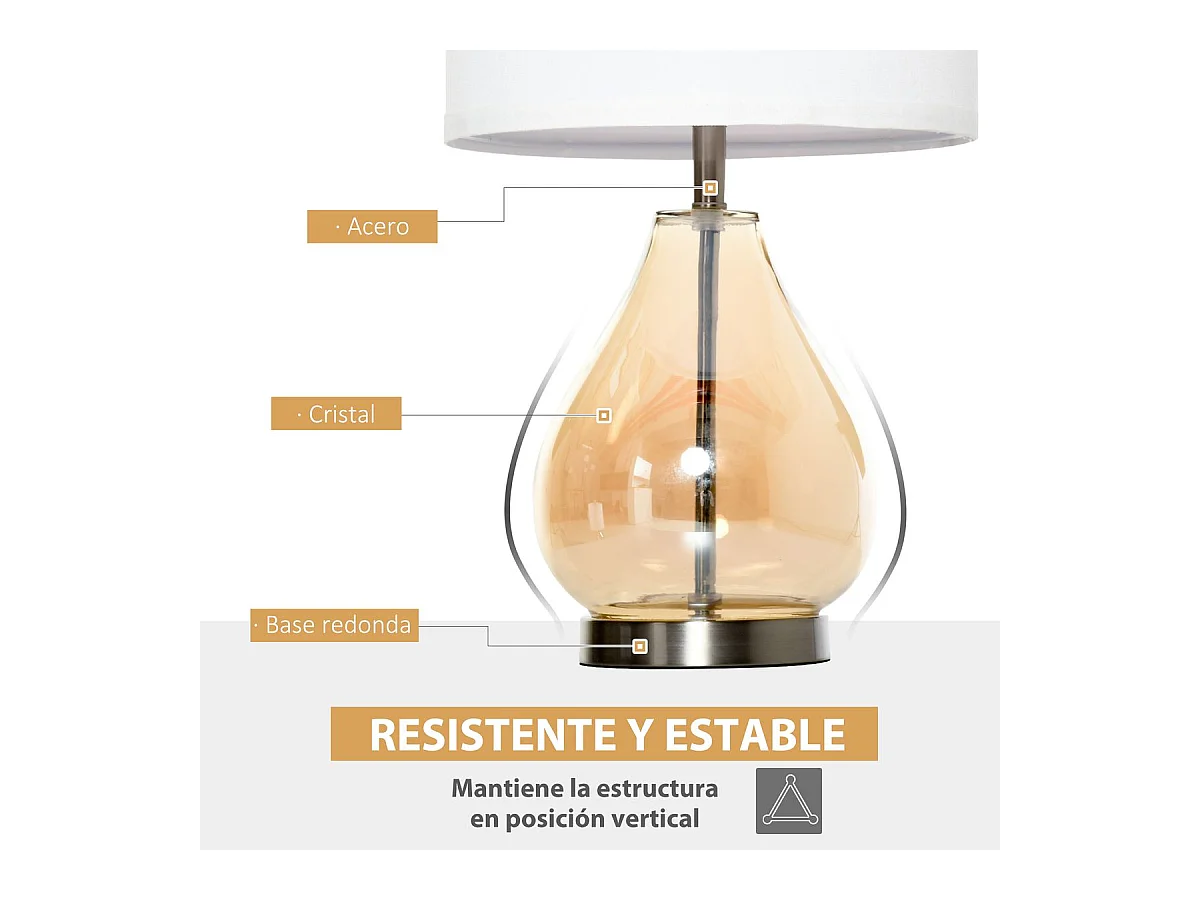 Lámpara de mesa blanco, plata, ámbar 30x30x56 cm HOMCOM