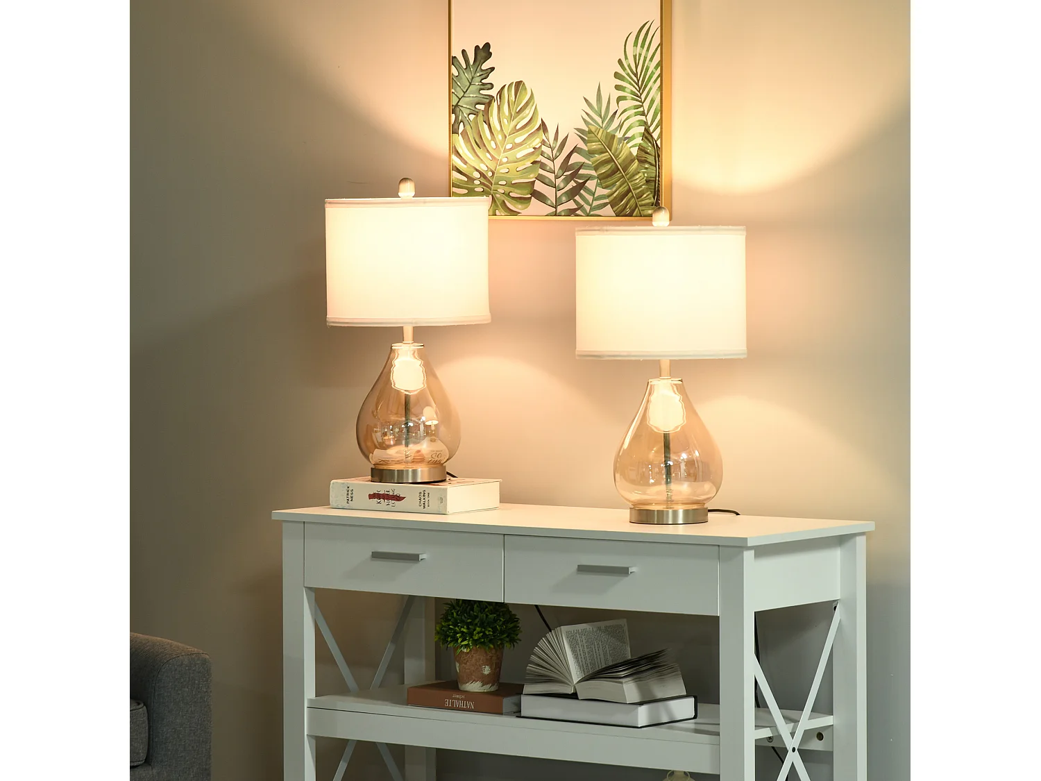 Lámpara de mesa blanco, plata, ámbar 30x30x56 cm HOMCOM