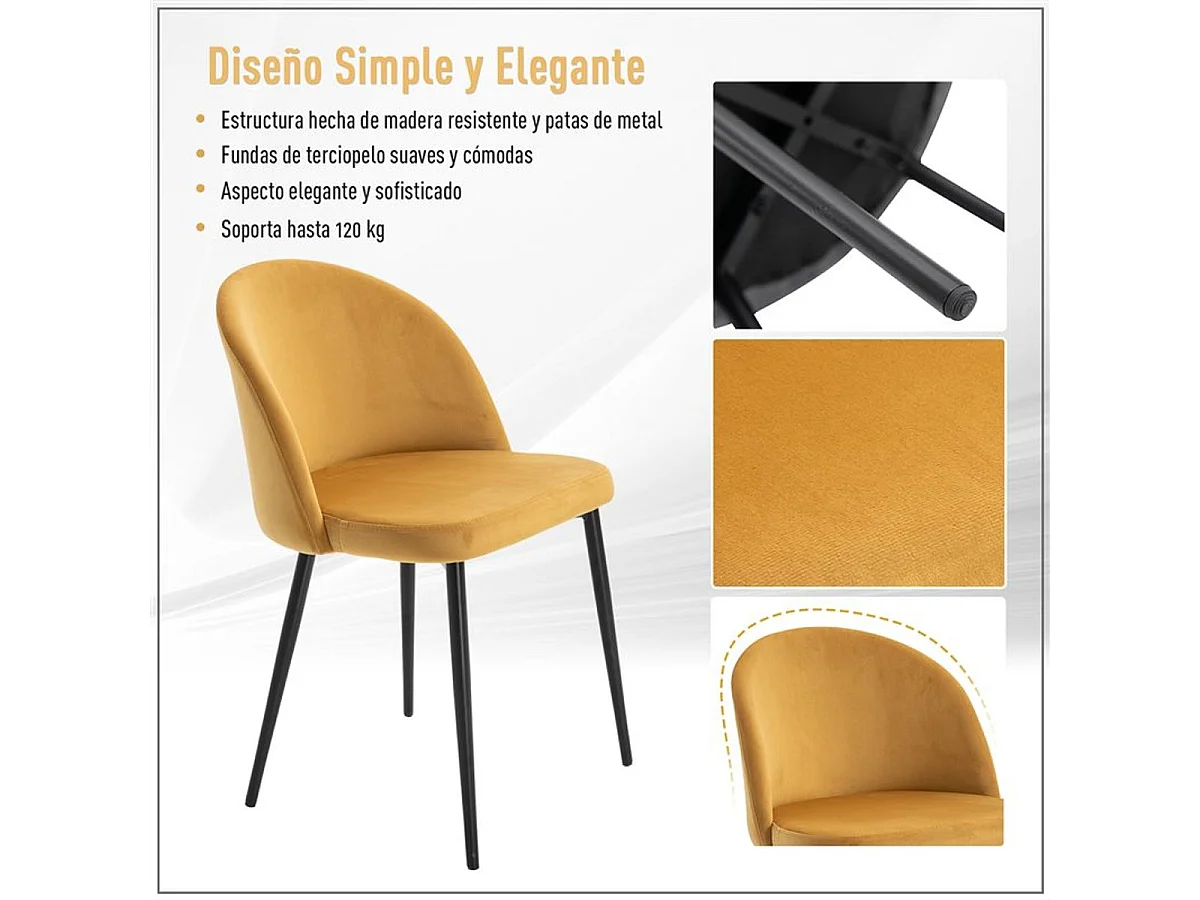 Set 2 sillas de comedor camel 49x50x77 cm HOMCOM