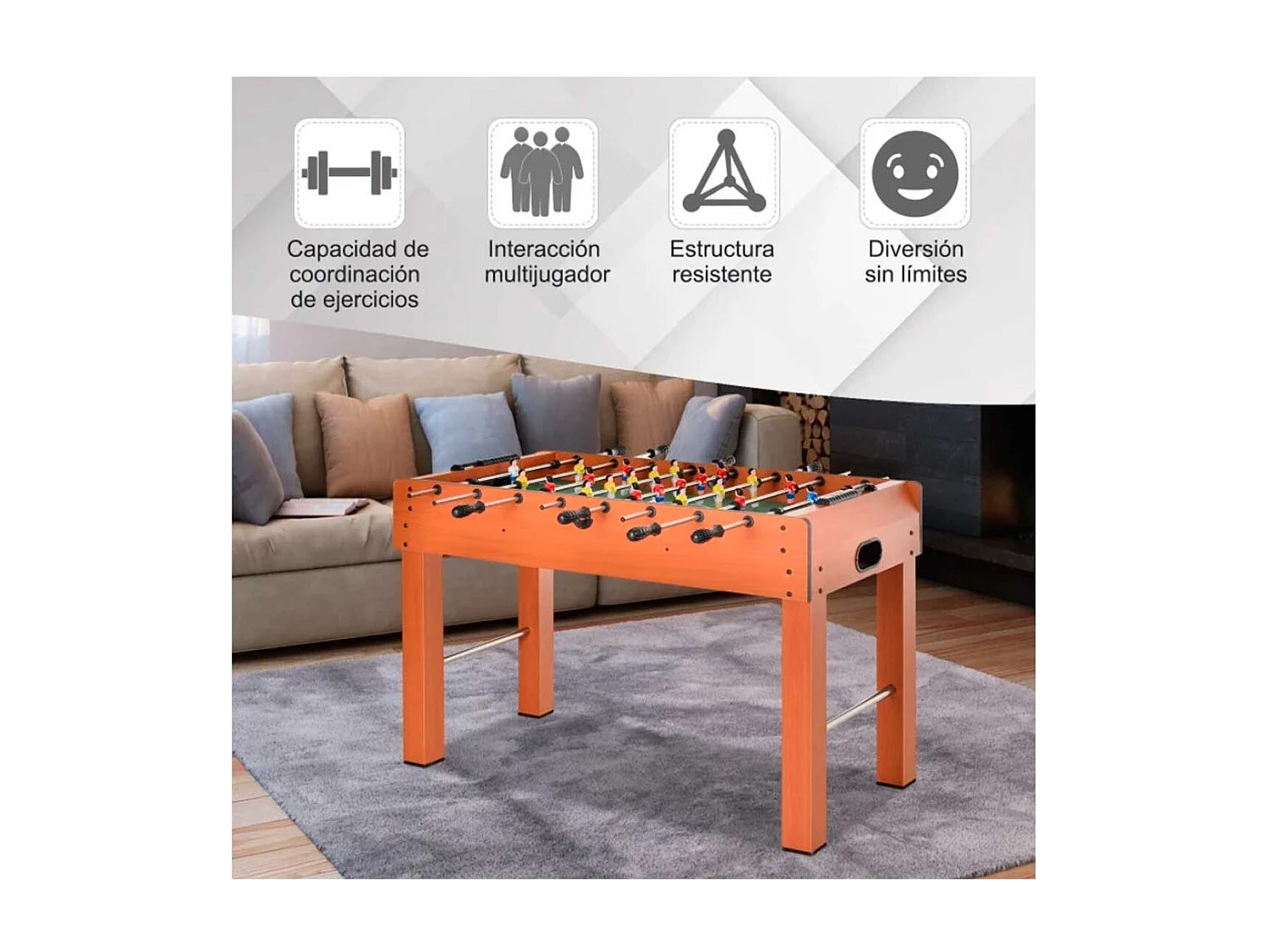 Futbolín de madera madera natural 122x61x80,7cm HOMCOM