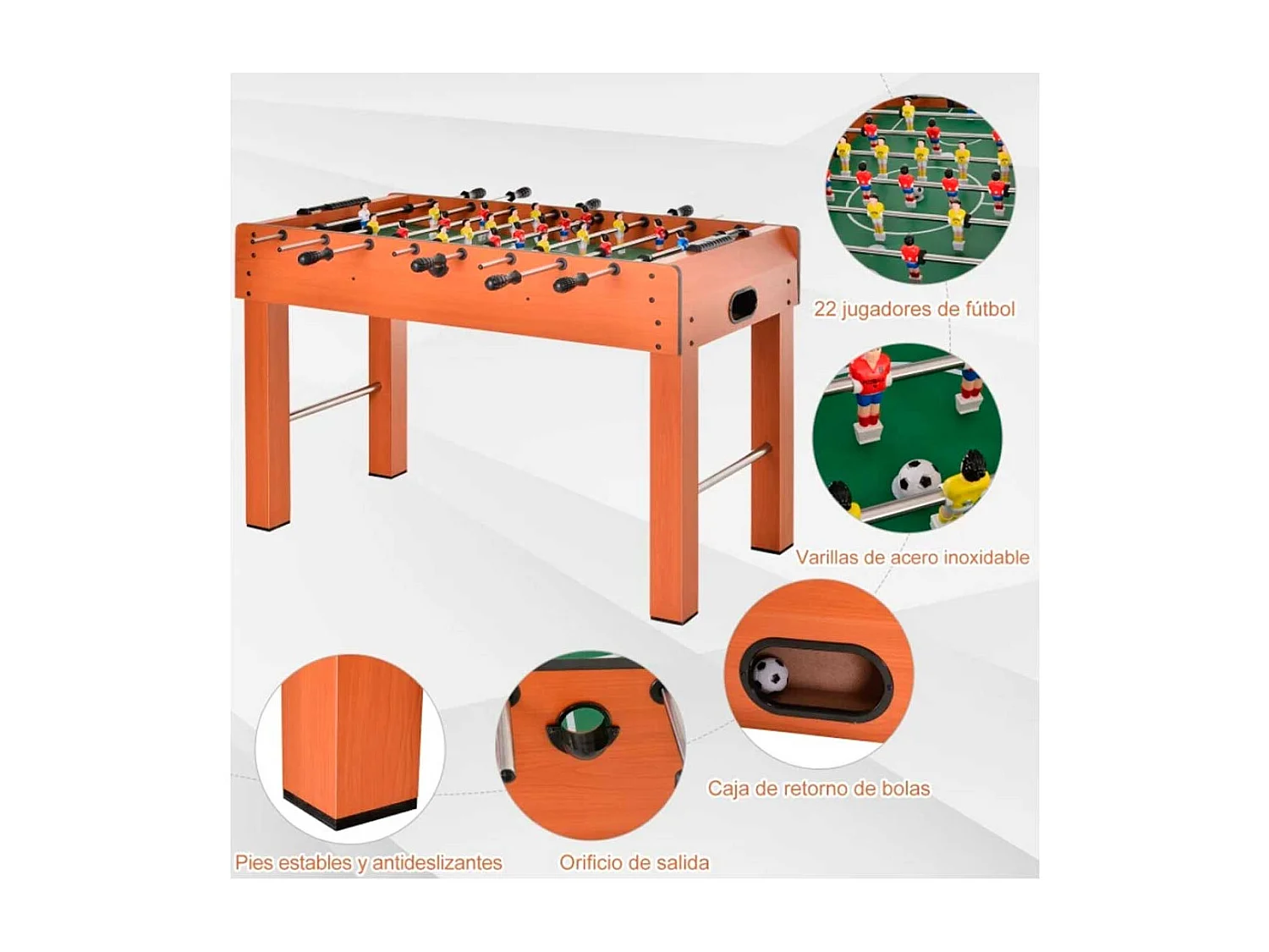 Futbolín de madera madera natural 122x61x80,7cm HOMCOM