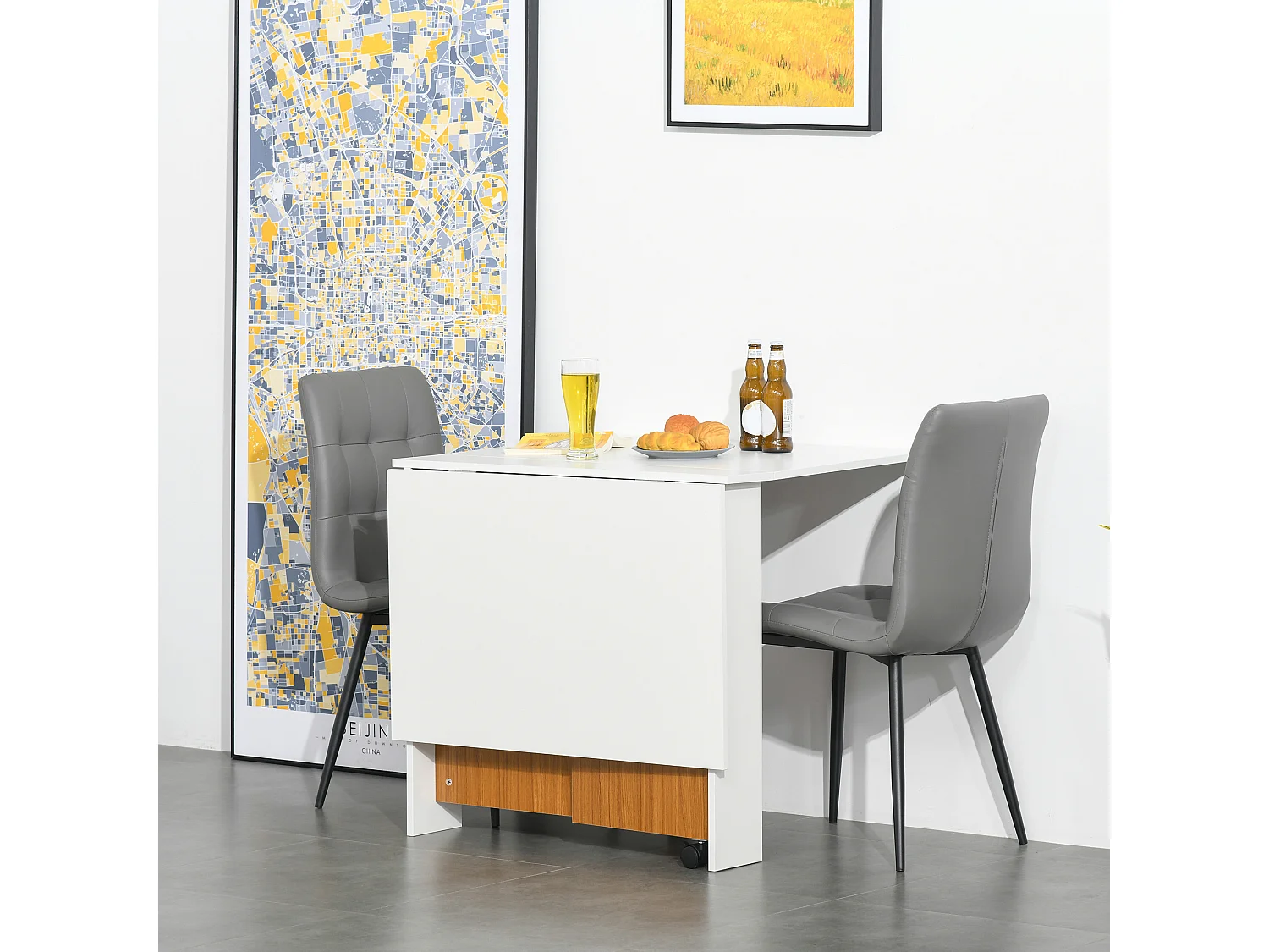 Mesa plegable con ruedas blanco y madera 120x80x73 cm HOMCOM