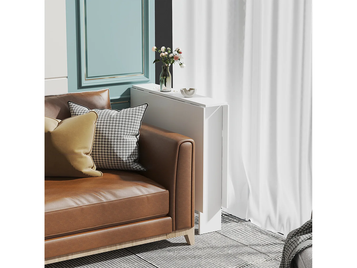 Mesa plegable con ruedas blanco y madera 120x80x73 cm HOMCOM