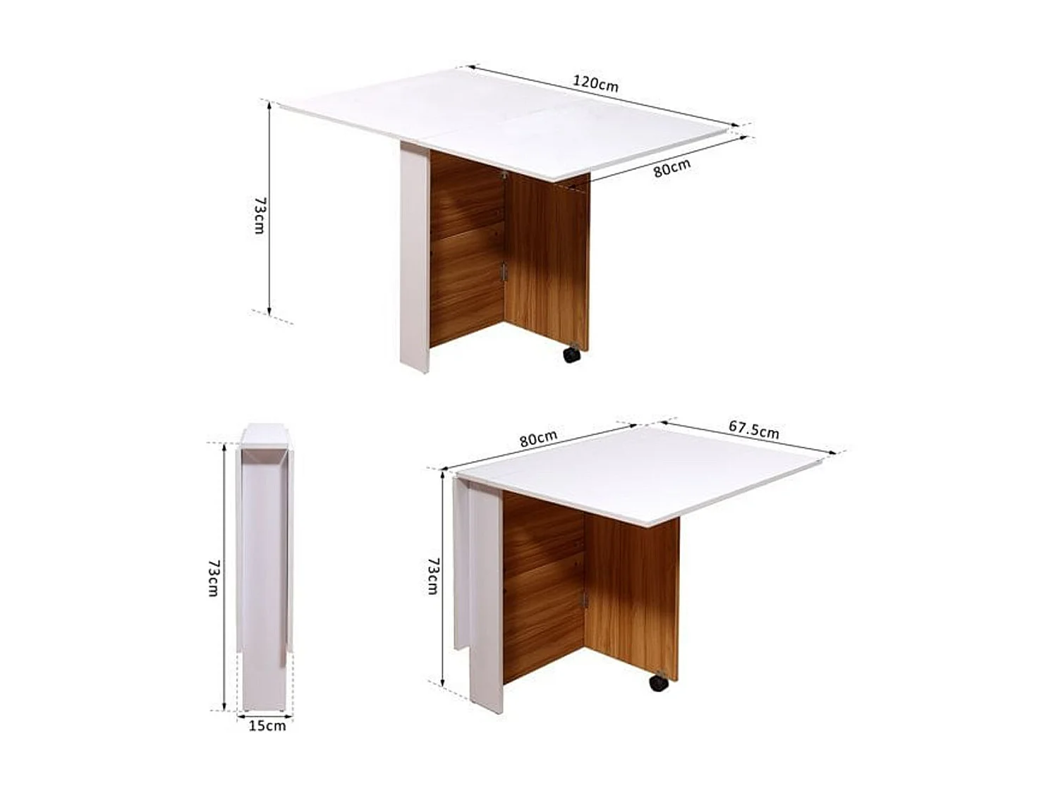 Mesa plegable con ruedas blanco y madera 120x80x73 cm HOMCOM