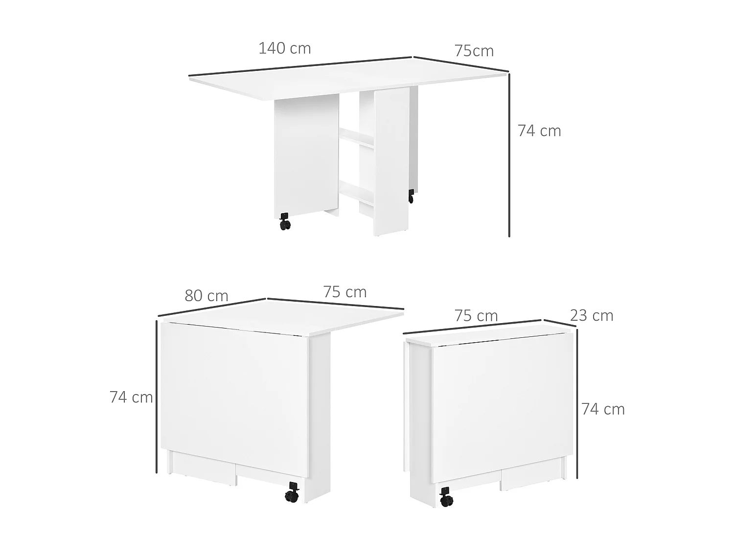 Mesa de comedor plegable blanco 75x140x74 cm HOMCOM
