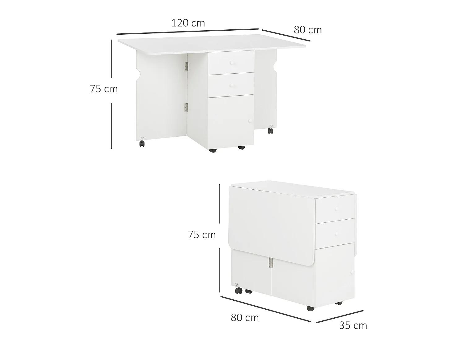 Mesa plegable cocina blanco 120x80x75 cm HOMCOM