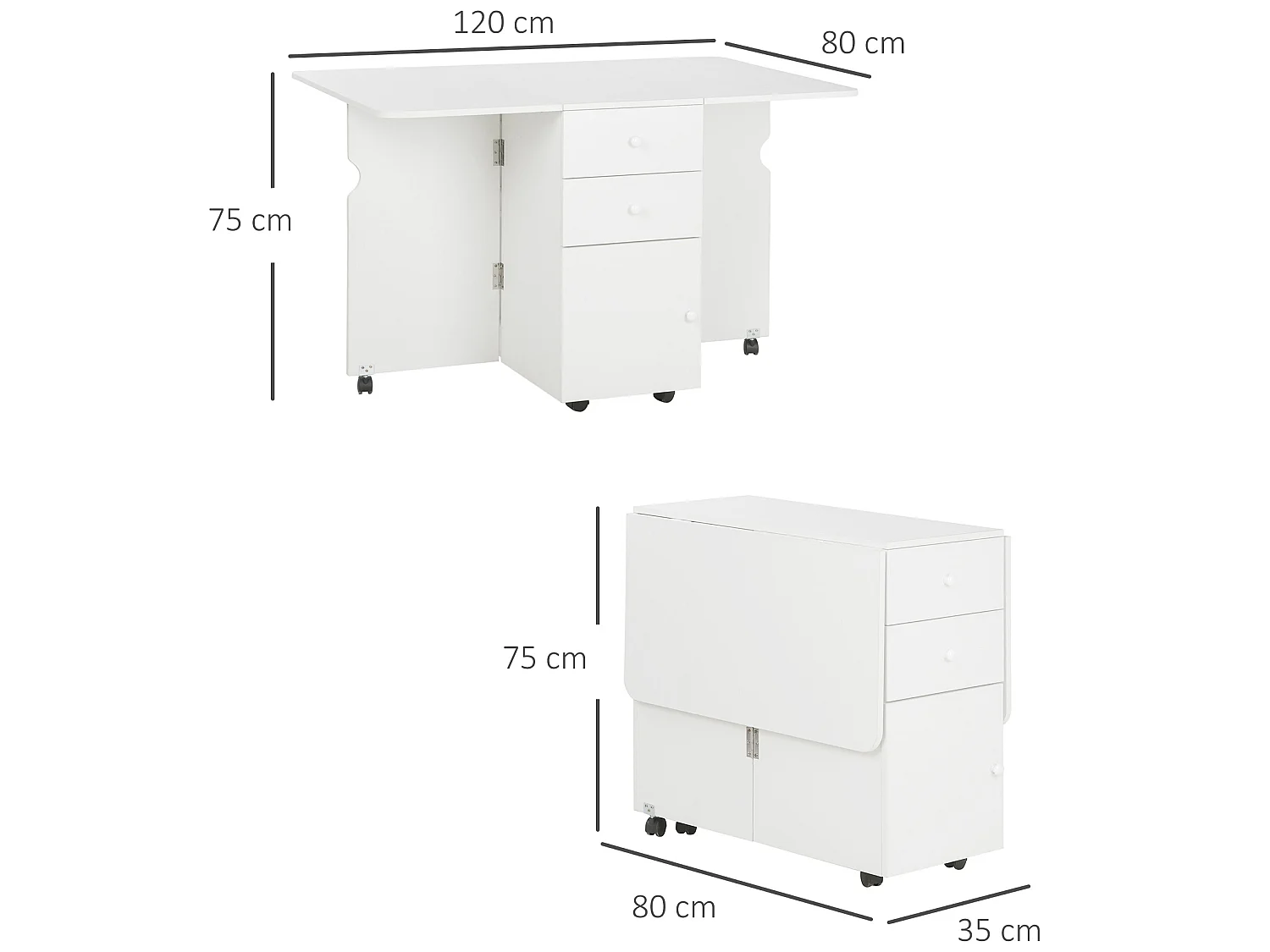 Mesa plegable cocina blanco 120x80x75 cm HOMCOM