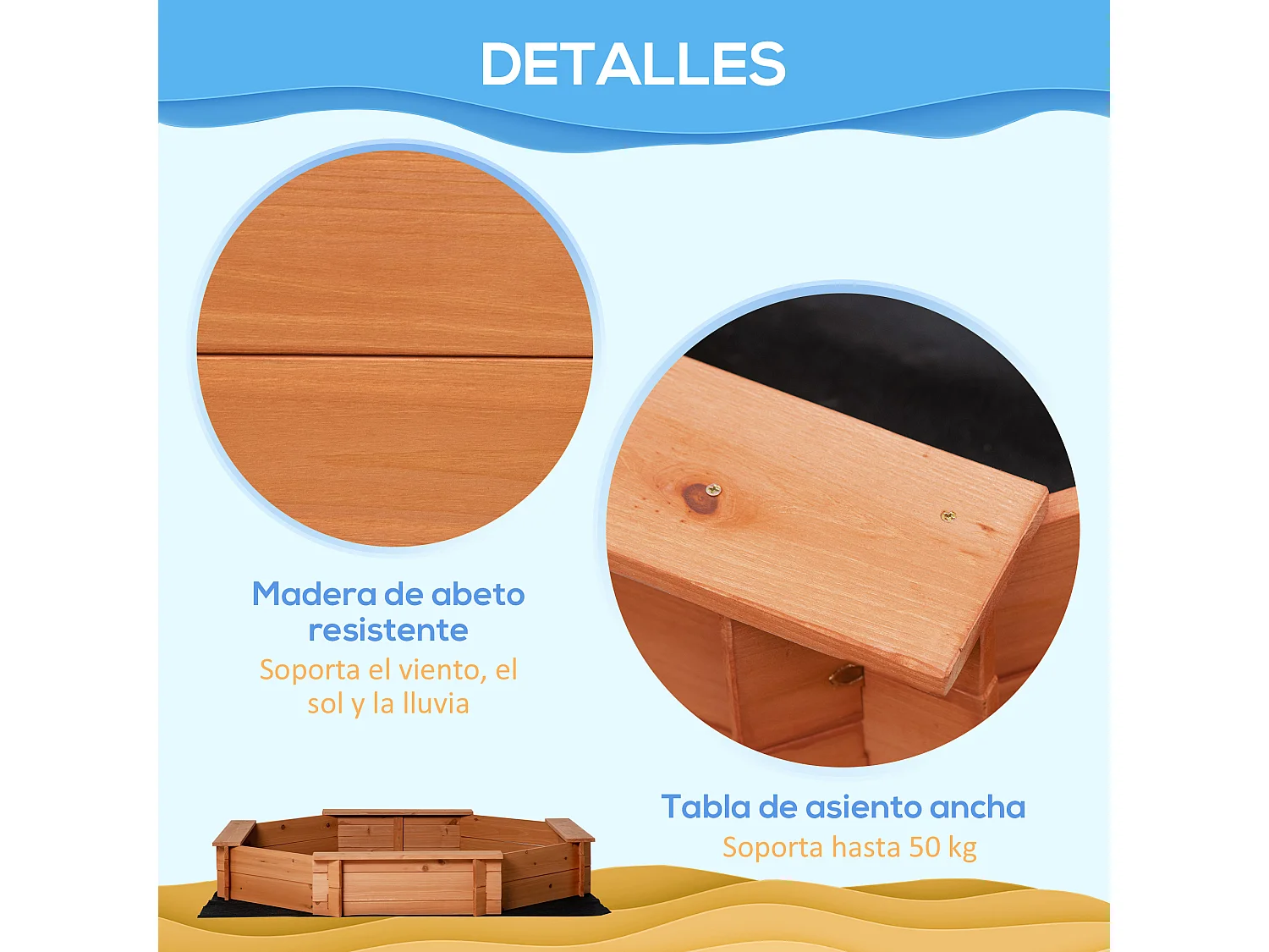 Arenero infantil rojo y azul 139.5x139.5x21.5 cm Outsunny