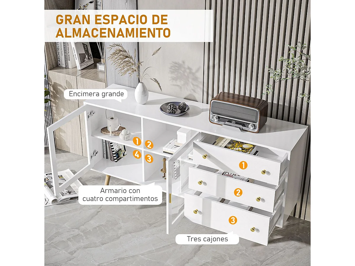 Aparador de cocina blanco 160x40x80 cm HOMCOM
