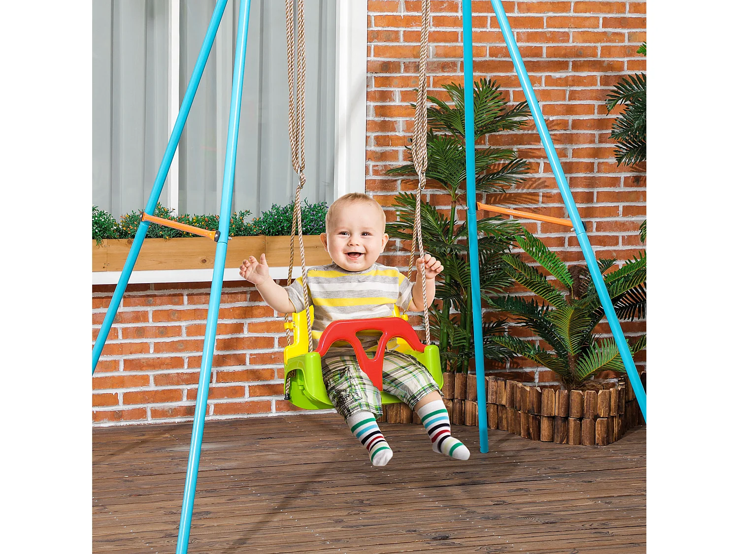 Columpio para bebé verde 42x33x180 cm Outsunny