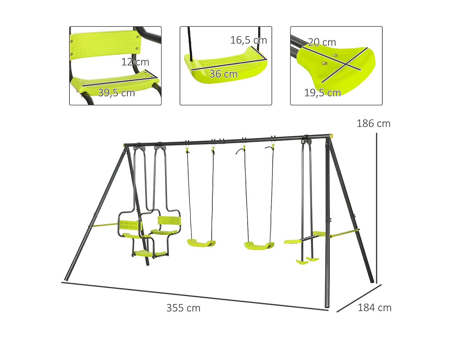 Set de columpio verde y negro 355x184x186 cm Outsunny