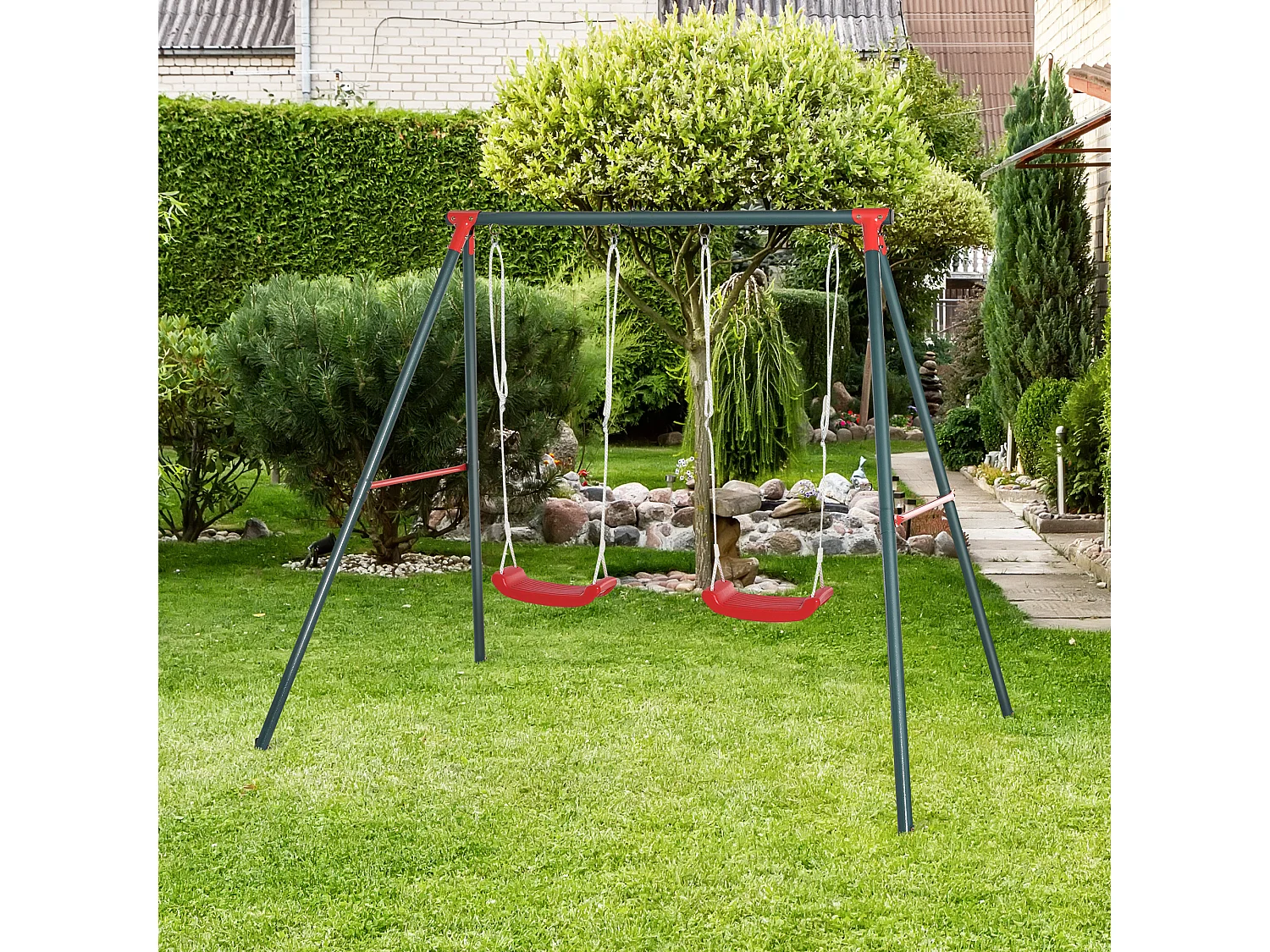 Columpio doble para niños multicolor 239x156x180 cm Outsunny