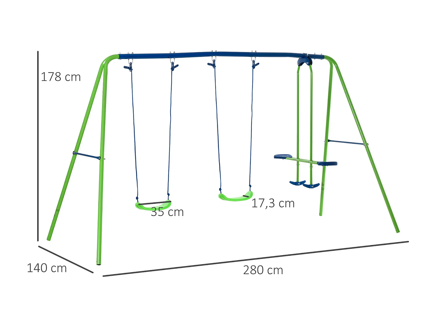 Columpio de jardín verde 280x140x178 cm Outsunny