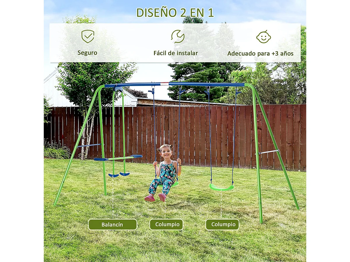 Columpio de jardín verde 280x140x178 cm Outsunny