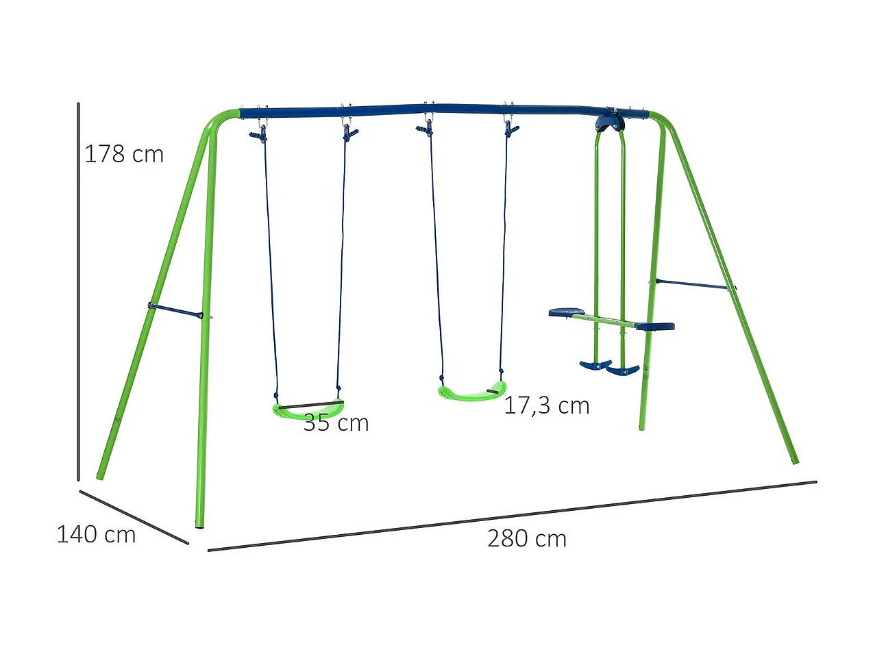 Columpio de jardín verde 280x140x178 cm Outsunny