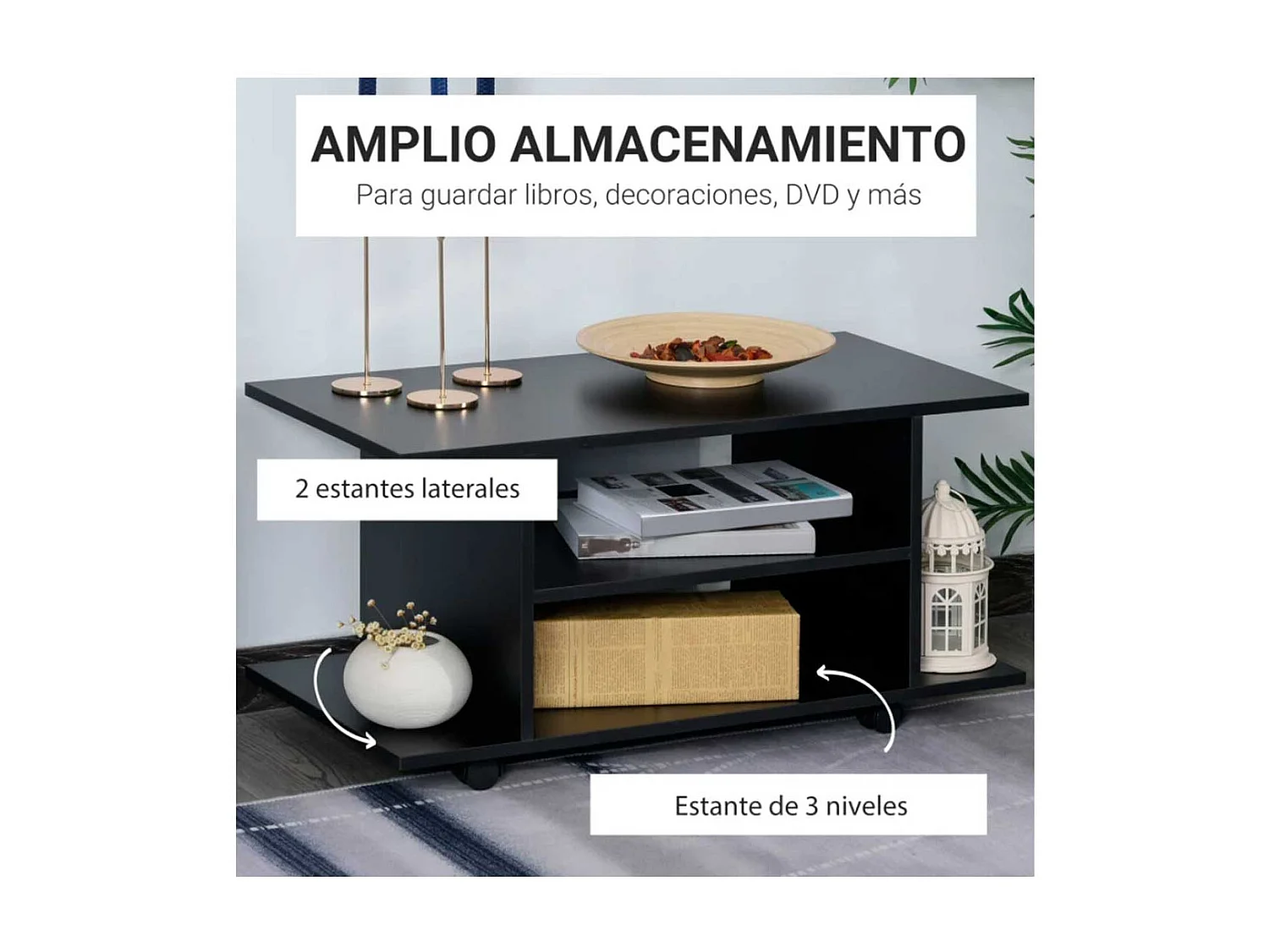 Mesa para tv negro 80x40x40 cm HOMCOM