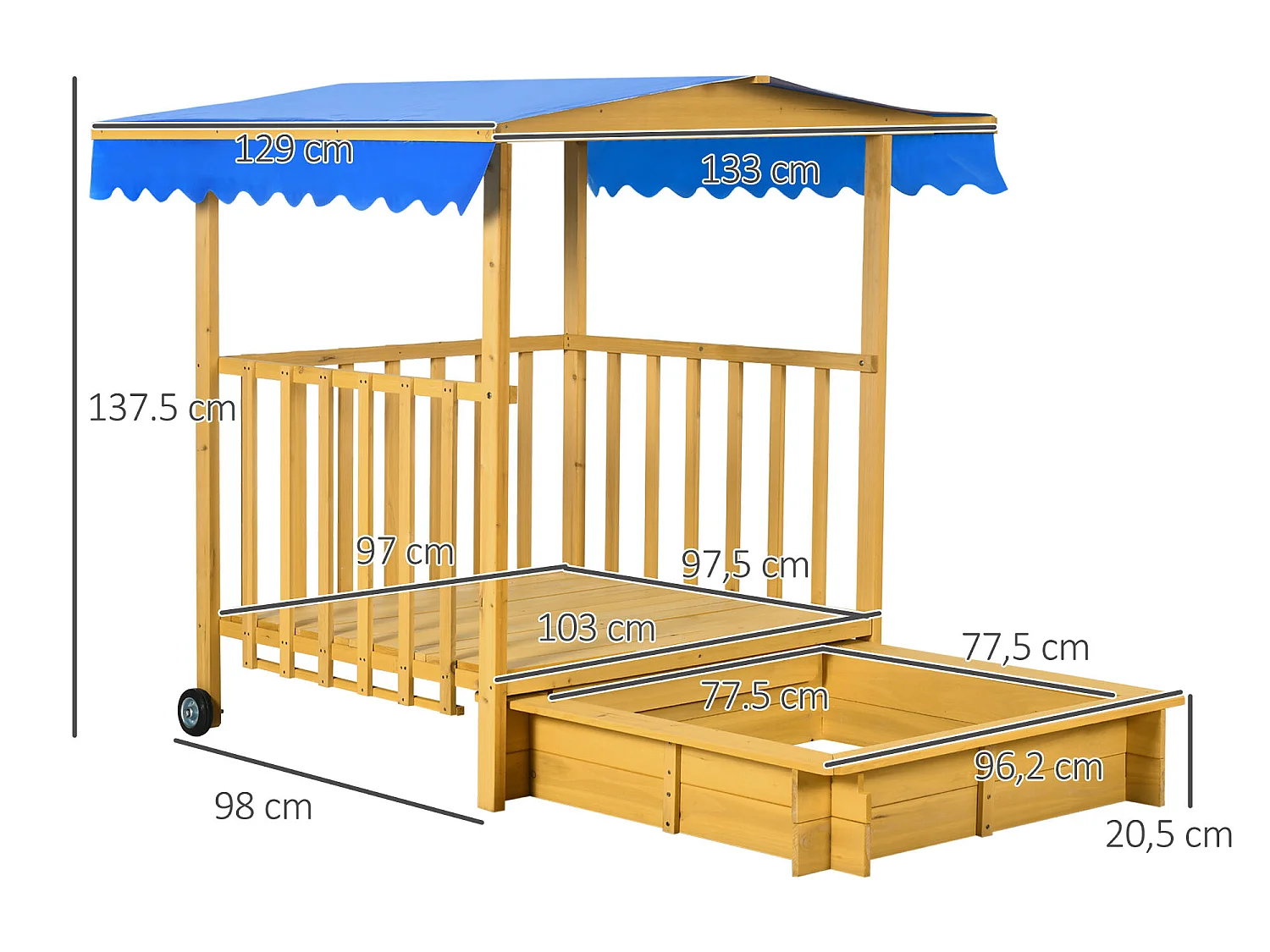 Arenero infantil madera natural 133x129x137.5 cm Outsunny