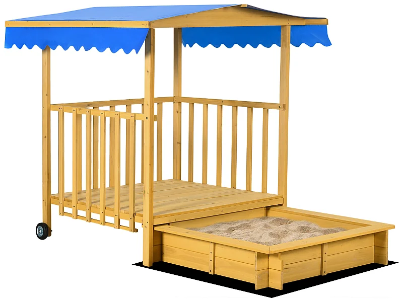 Arenero infantil madera natural 133x129x137.5 cm Outsunny