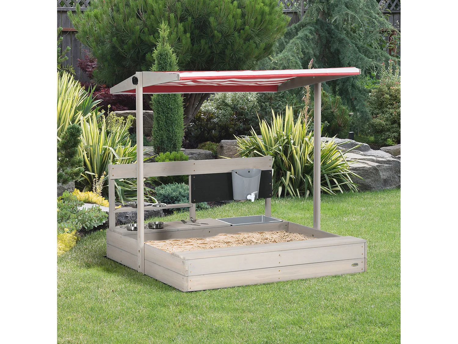 Arenero infantil gris 114x110x110 cm Outsunny