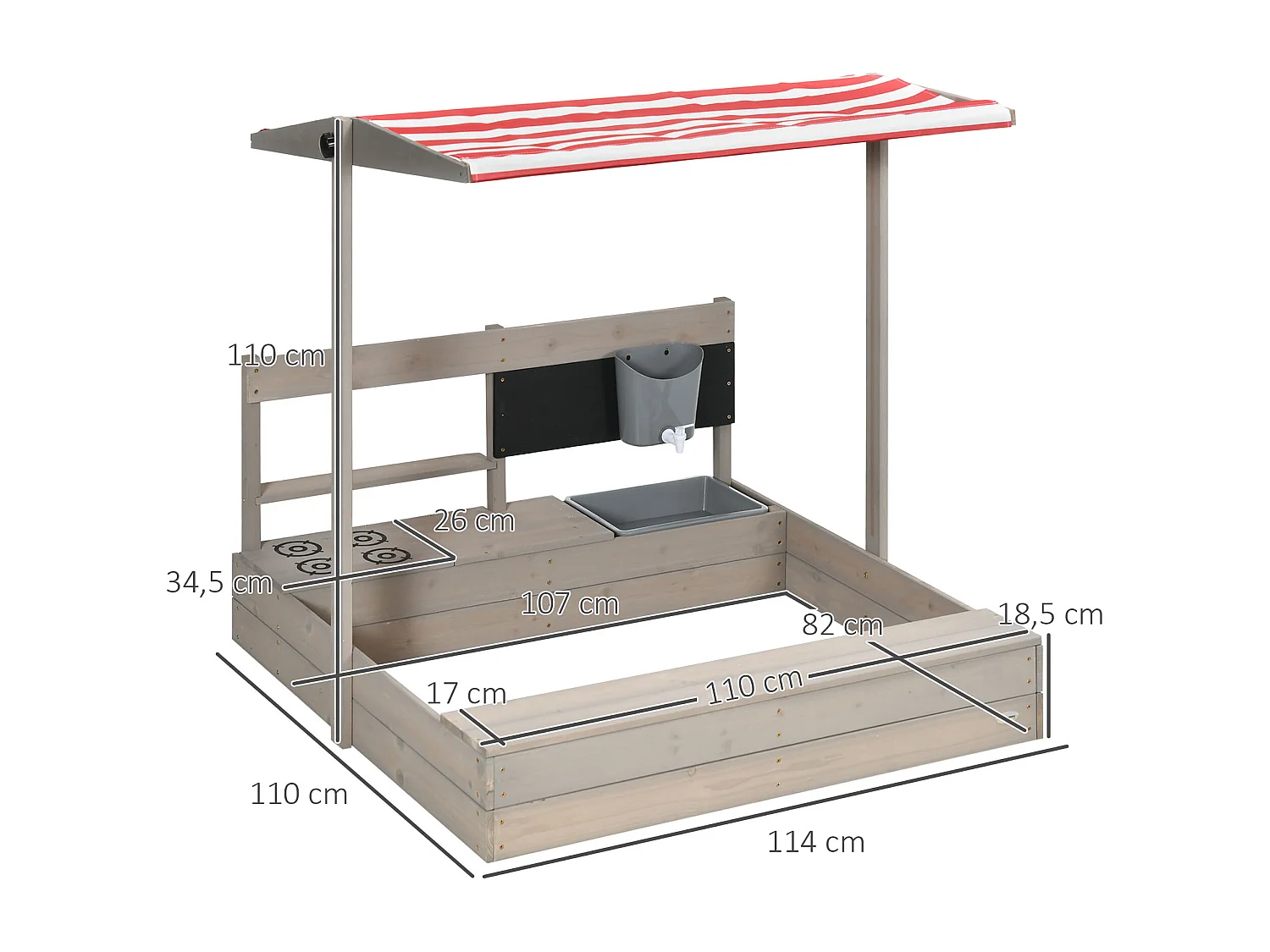 Arenero infantil gris 114x110x110 cm Outsunny